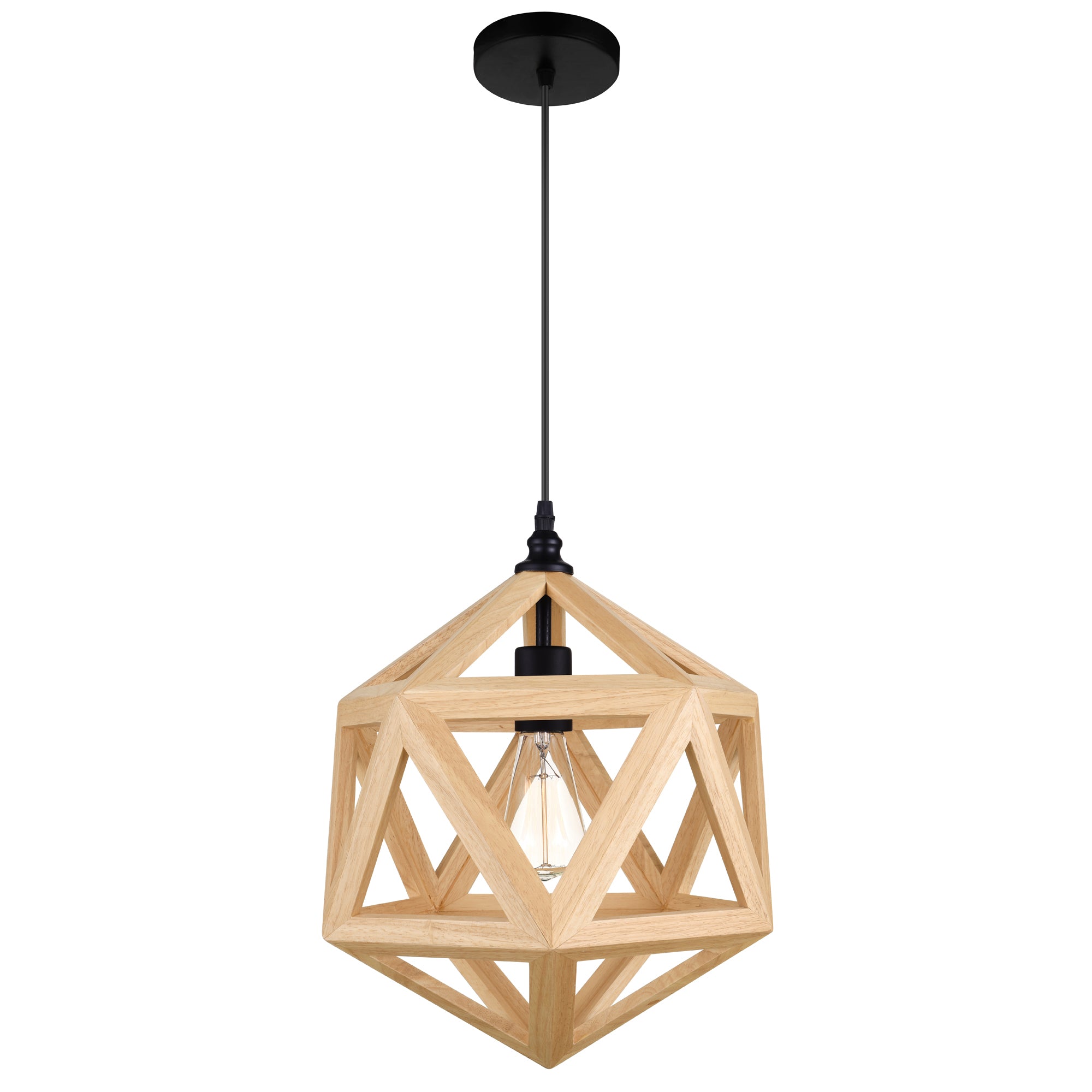 1 Light  Pendant With Black & Wood Finish