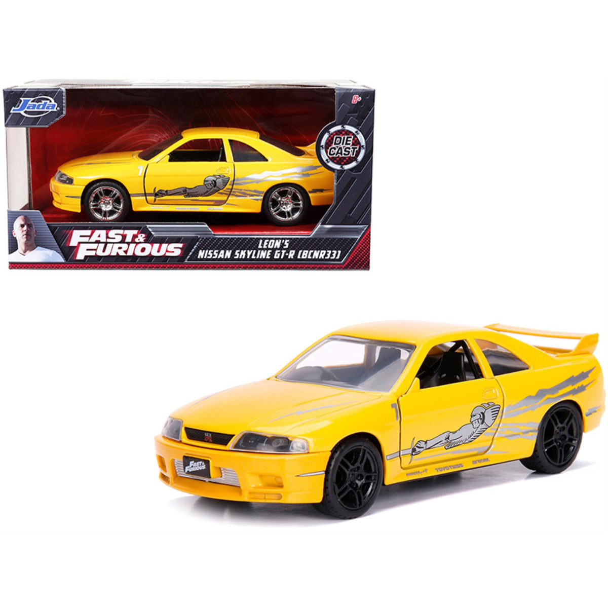 Leon\'S Nissan Skyline Gt-R (Bcnr33) Yellow Metallic With Graphics \Fast & Furious\ Series 1/32 Diecast Model Car By Jada'''