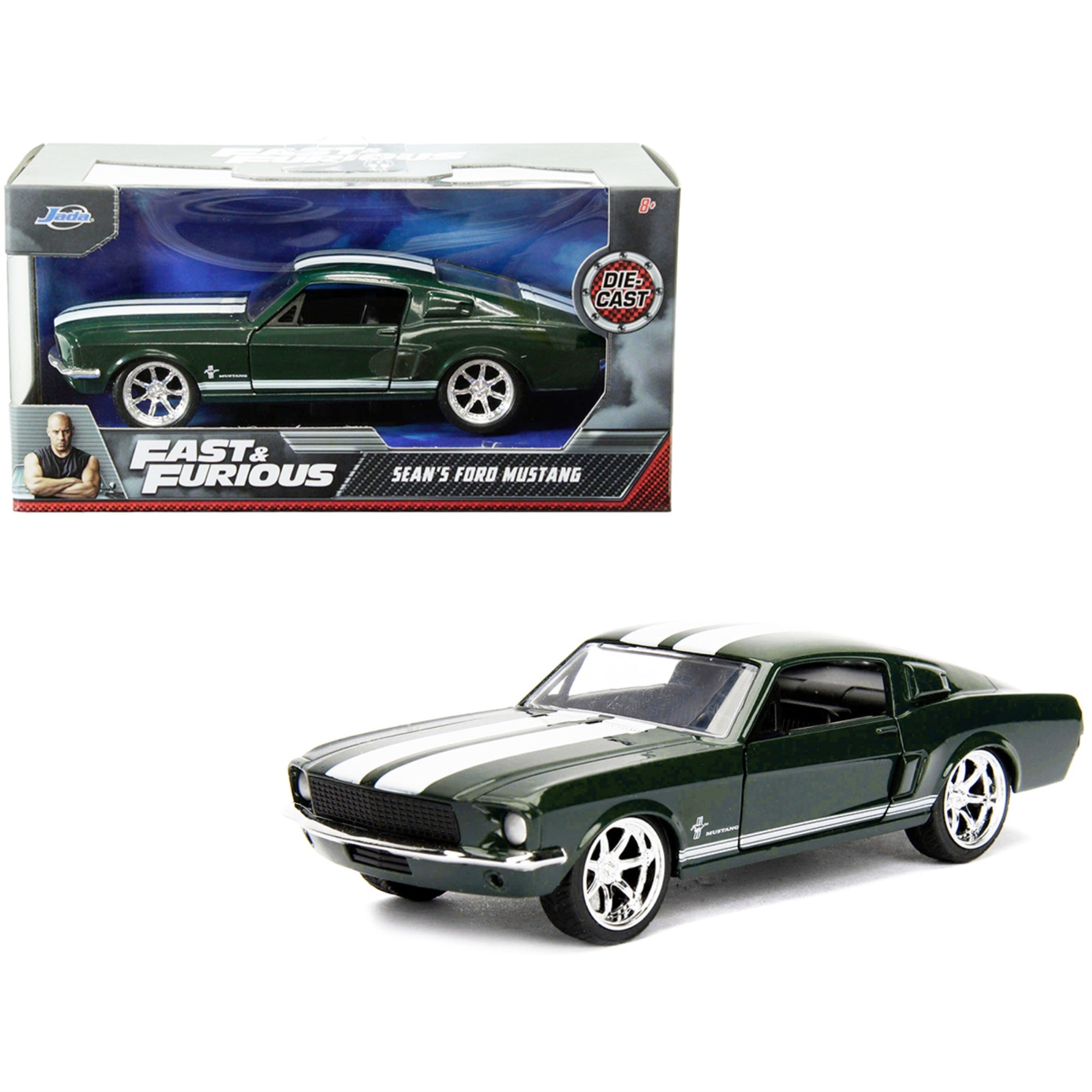 Sean's Ford Mustang Dark Green with White Stripes “Fast & Furious” Movie 1/32 Diecast Model Car by Jada