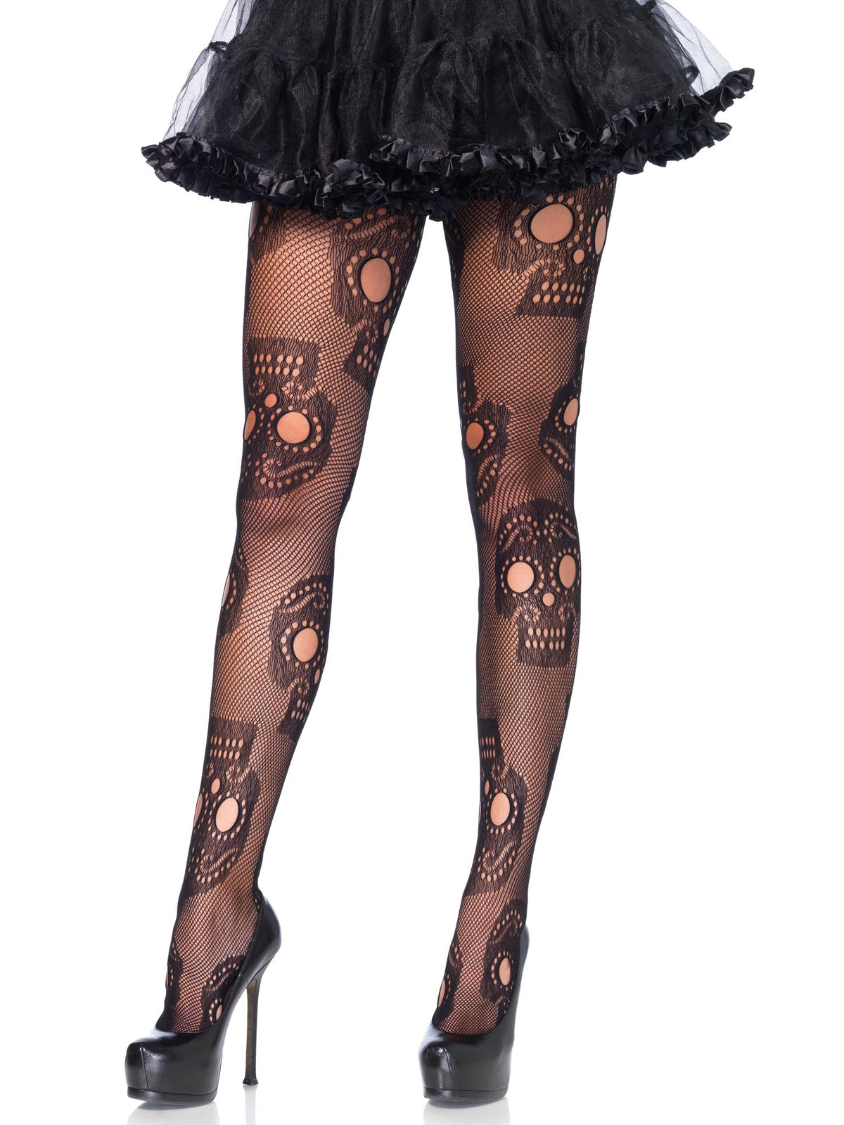 Sugar Skull Net Pantyhose O/S
