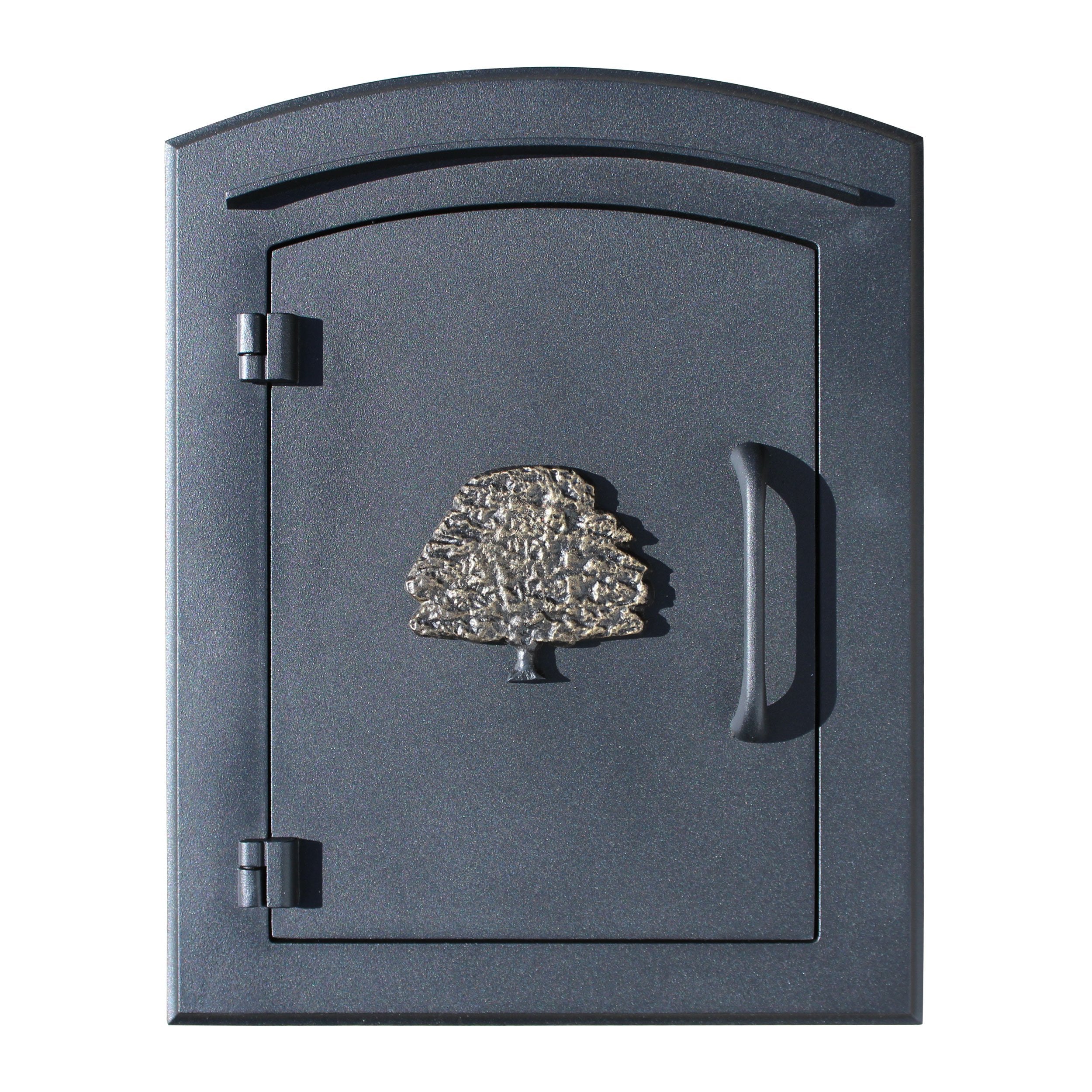 Manchester Security Drop Chute Mailbox with Decorative Oak Tree Logo Faceplate in Black