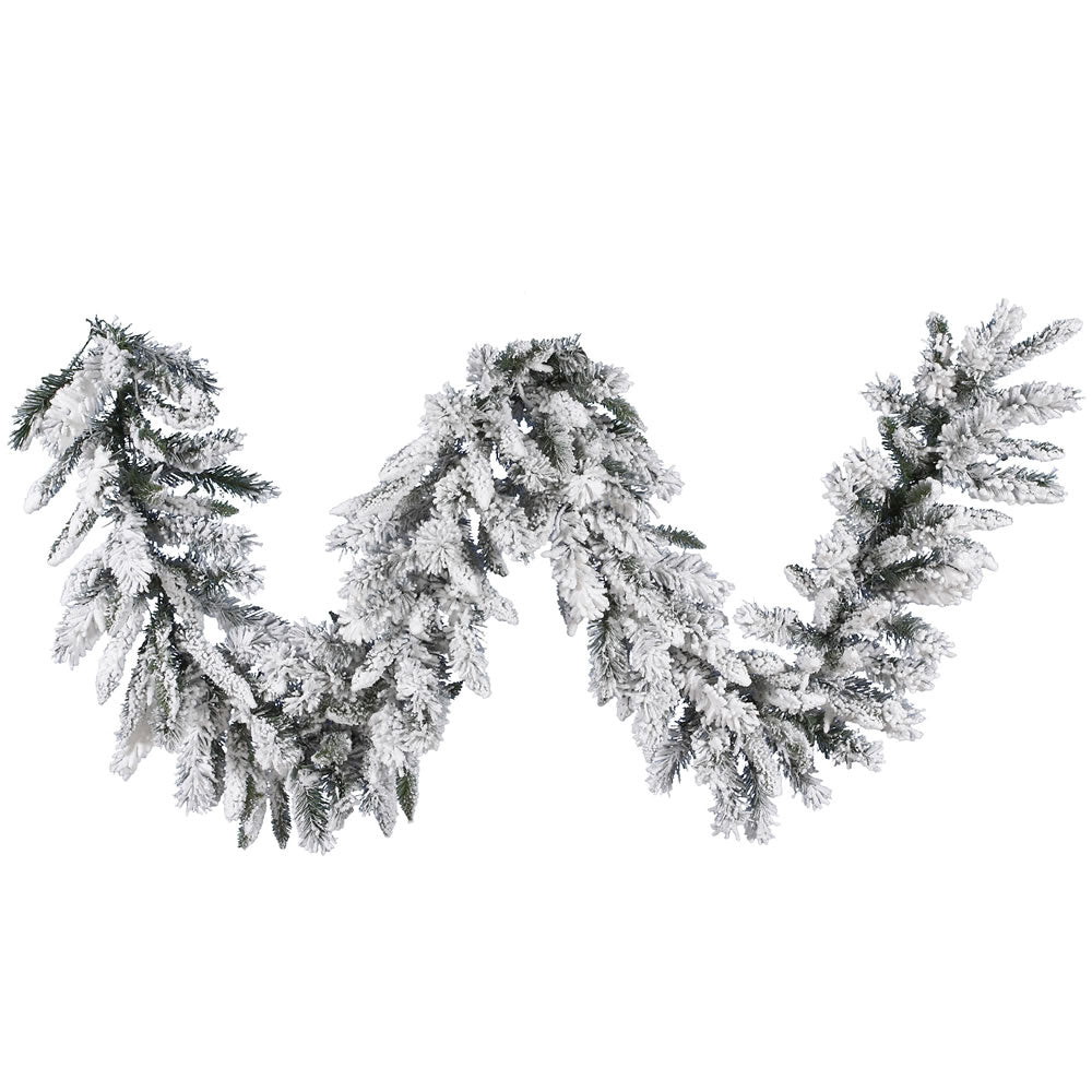 Vickerman 9' X 16″ Flocked Snow Ridge Garland 160T - A128216