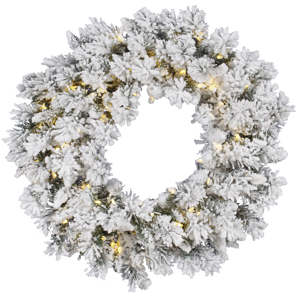 Vickerman 42″ Flkd Snow Ridge Wreath LED100 WmWht - A128243LED