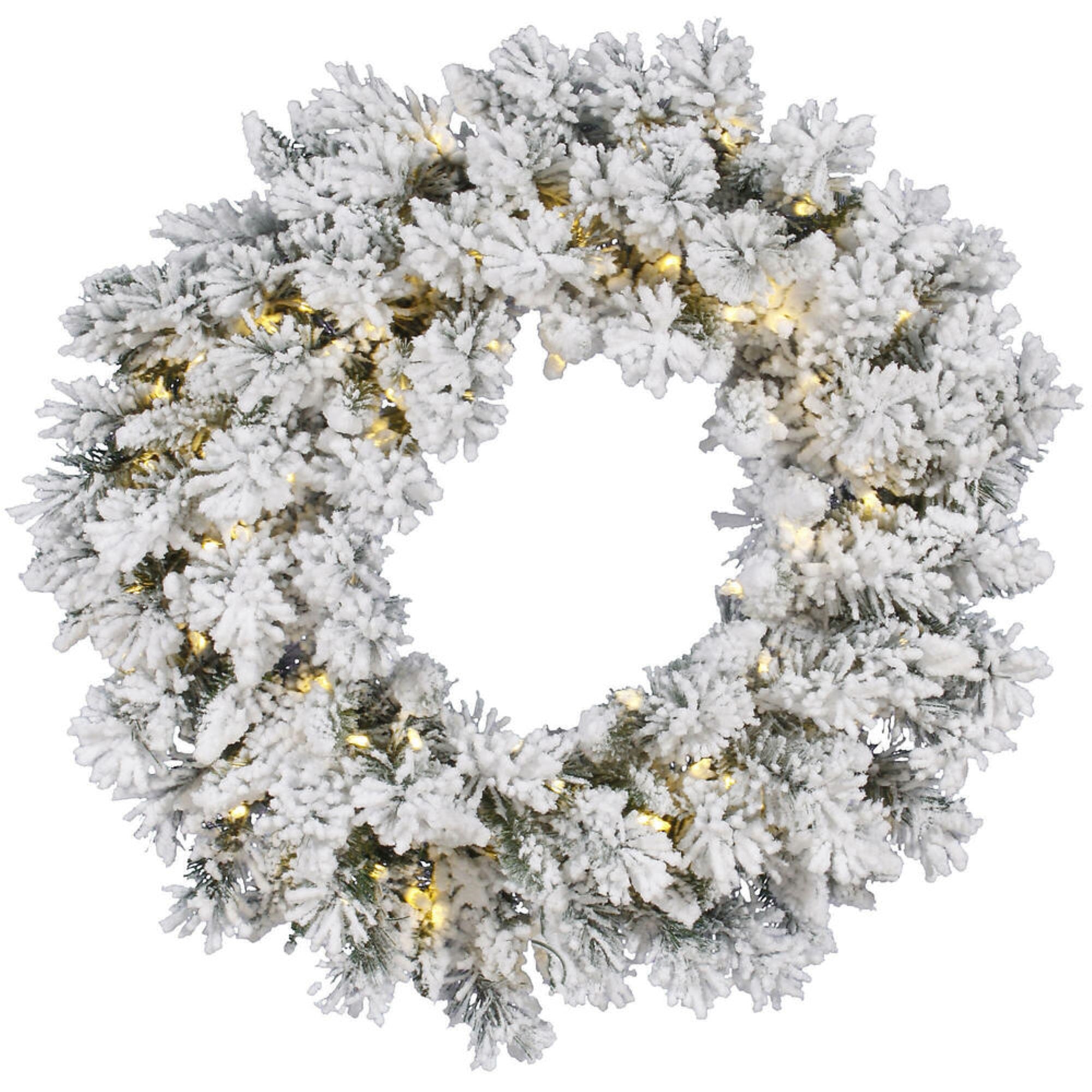 48” Flk Snow Ridge Wreath LED 100PW B/O