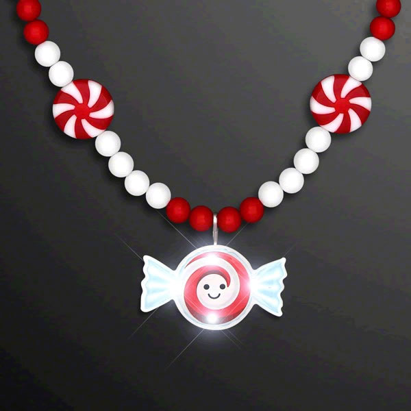 Jolly Holiday Party Peppermint Blinky Beaded Necklace