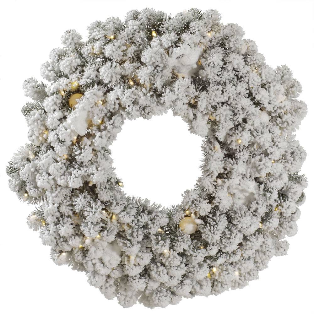 Vickerman 36″ Flocked Kodiak Wreath 100WW+15G40LED - A146937LED