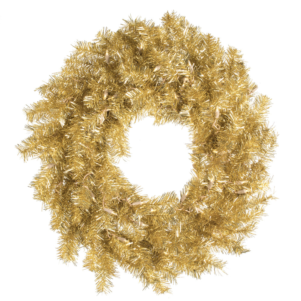 Vickerman 30″ Gold/Silver Tinsel Wreath 50WW LED - A147731LED