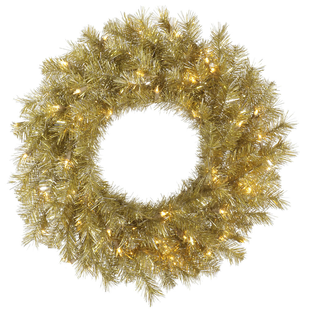 Vickerman 48″ Gold/Silver Tinsel Wreath 100WW LED - A147748LED