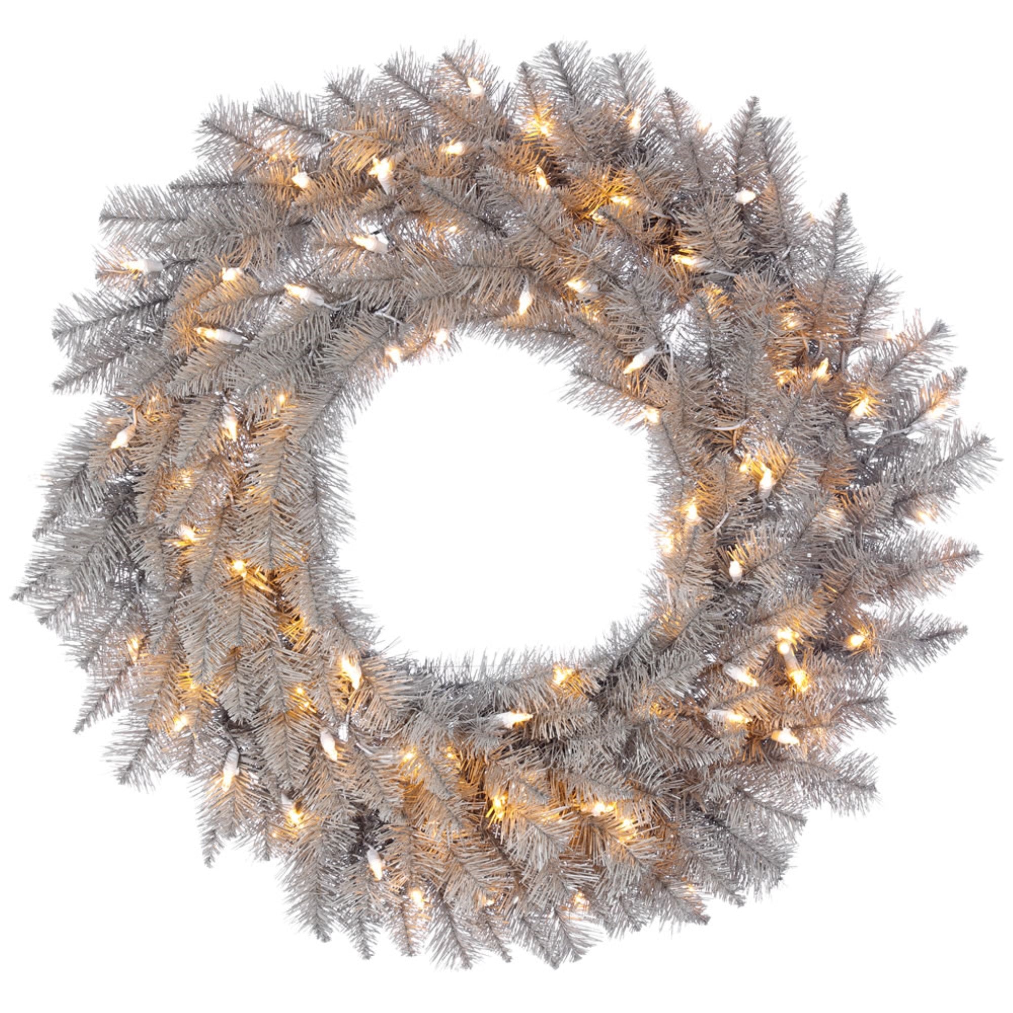 30” Platinum Fir Wreath DuraLit 100WW