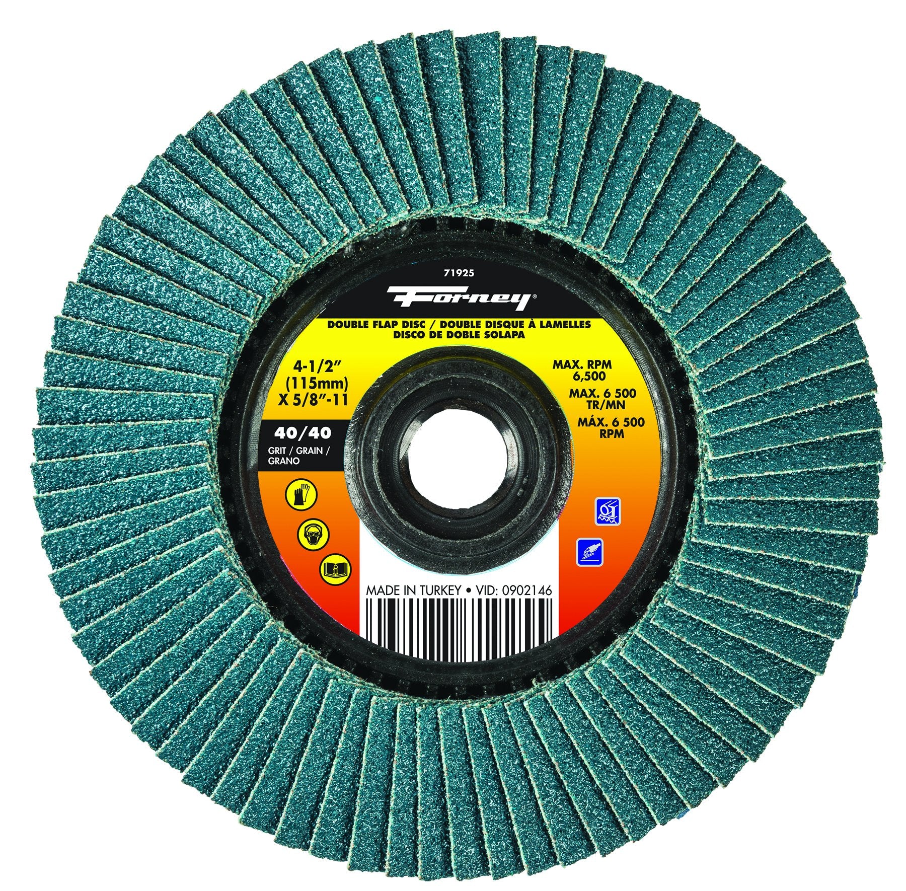 Forney 71925 4 12 Double-Sided Flap Disc, 40Grits