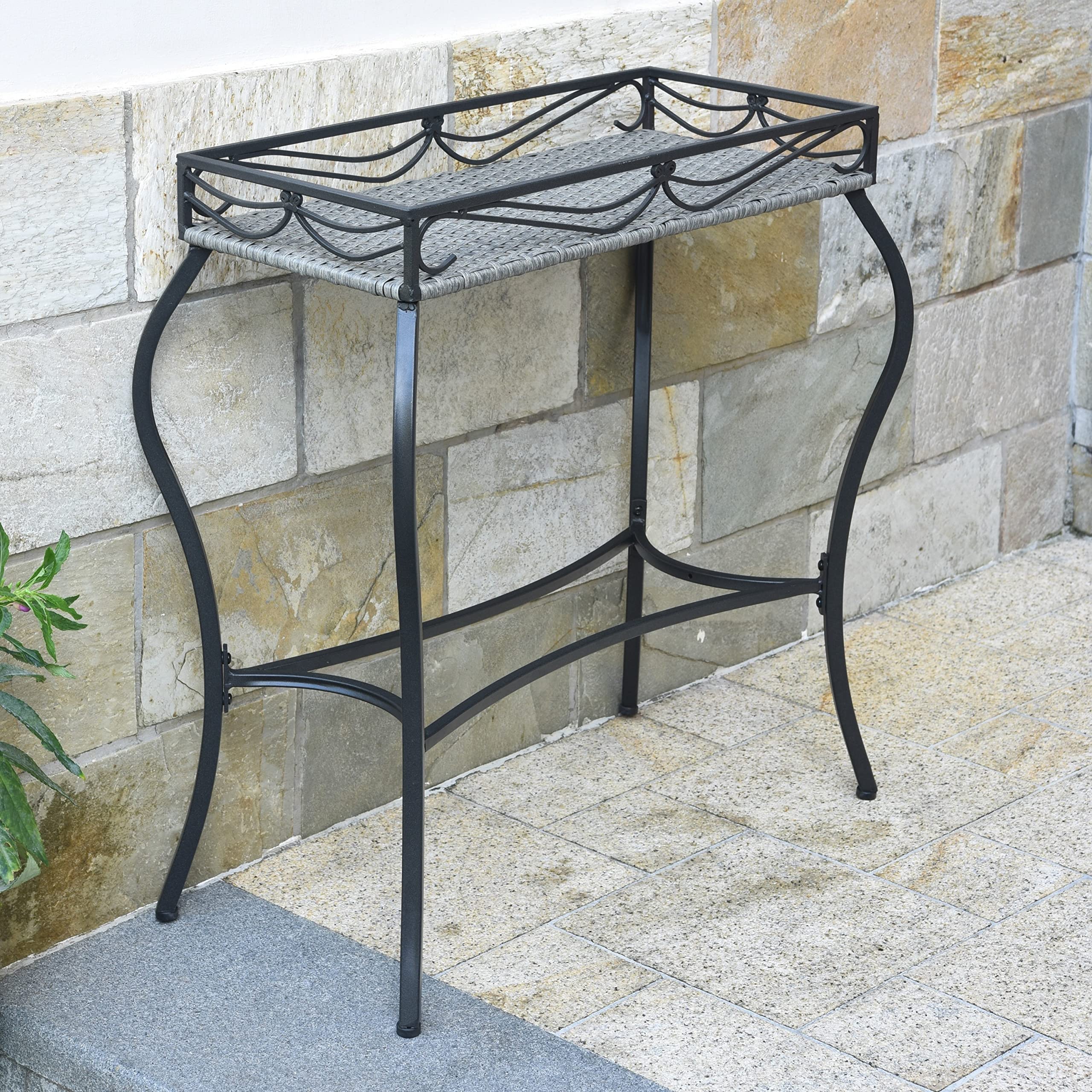 Valencia Resin Wicker/ Steel Rectangular Plant Stand - Grey