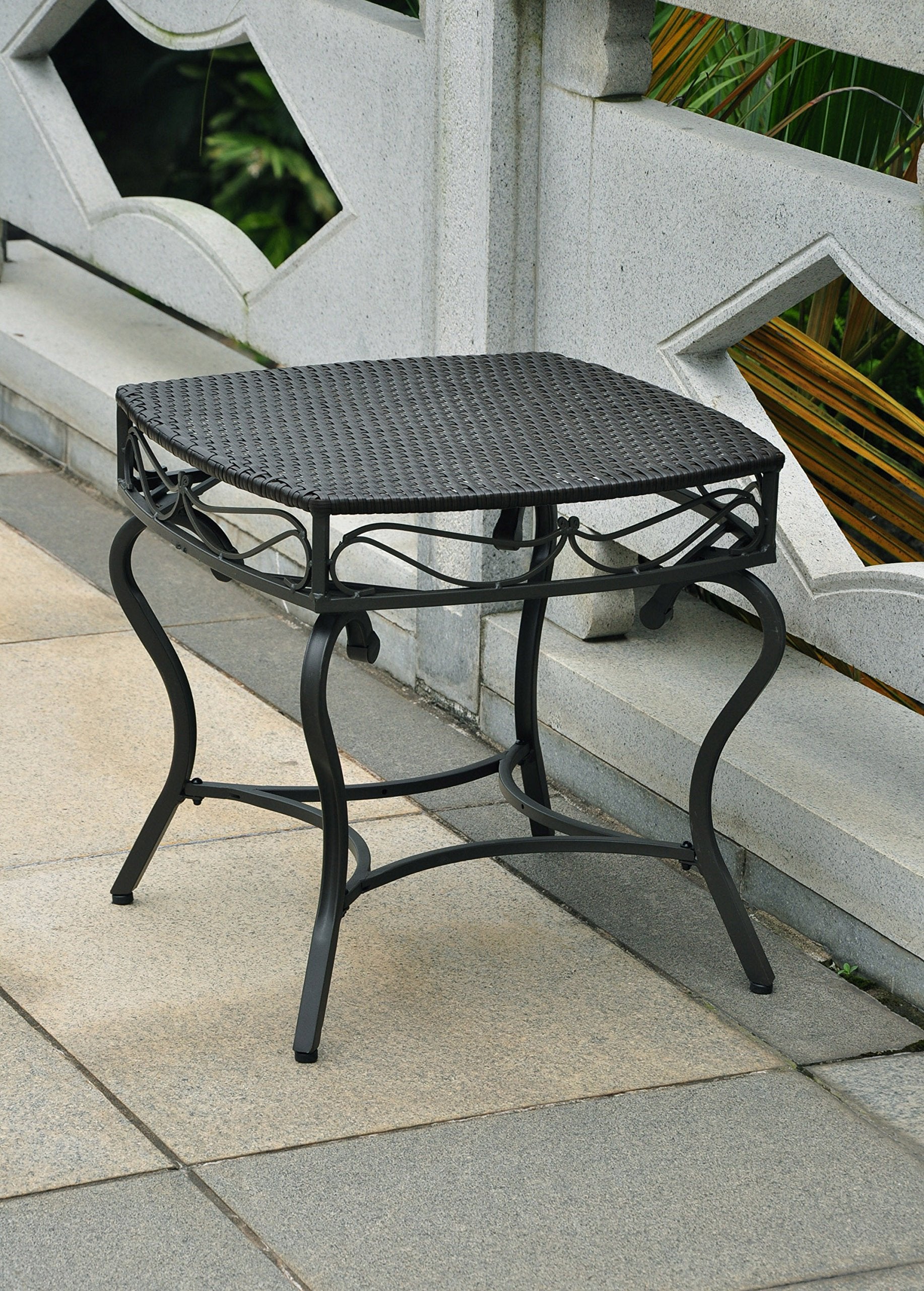 Valencia Resin Wicker/ Steel Side Table - Antique Black