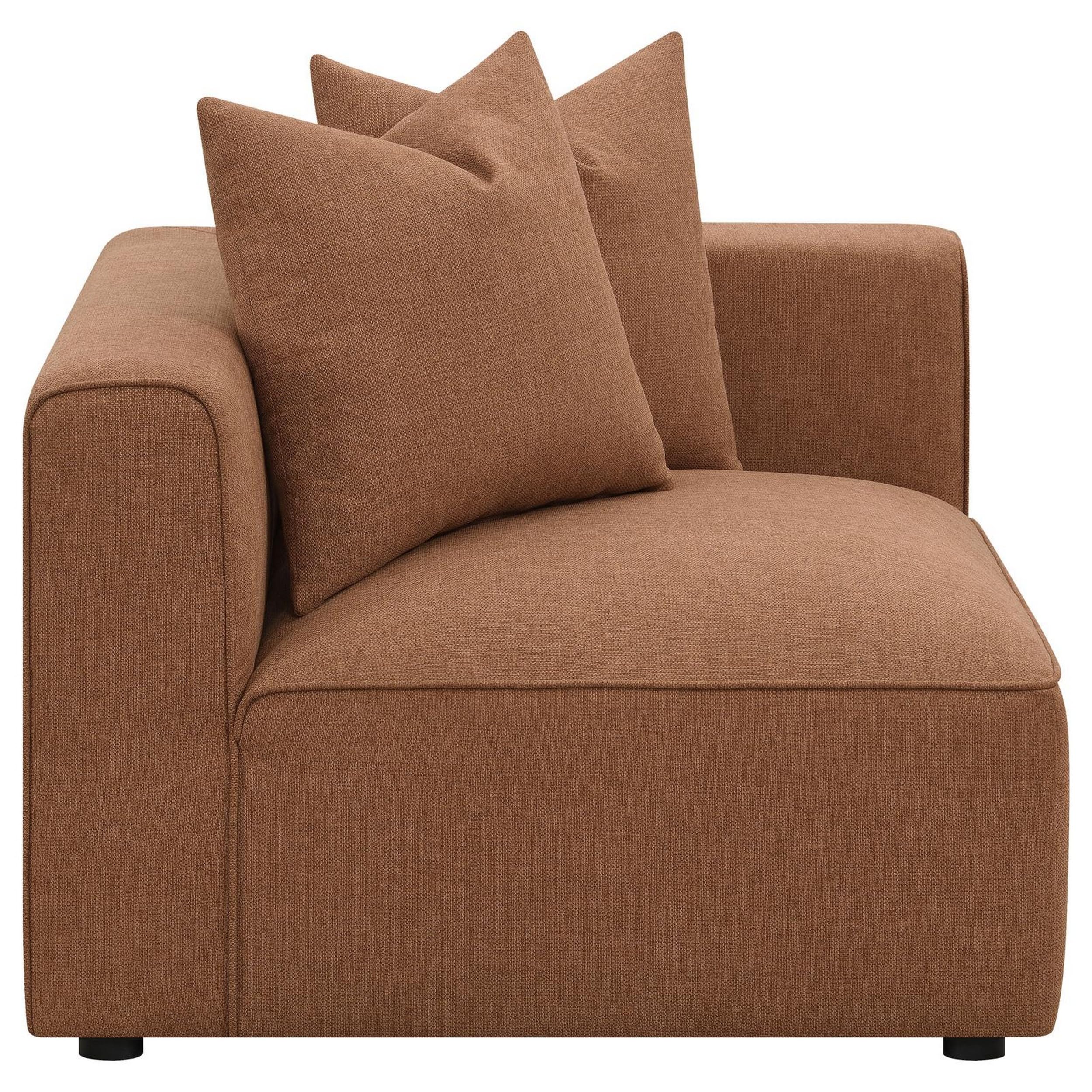 Hani 39 Inch Modular Corner Wedge, Trillium Polyester, 2 Pillows, Brown