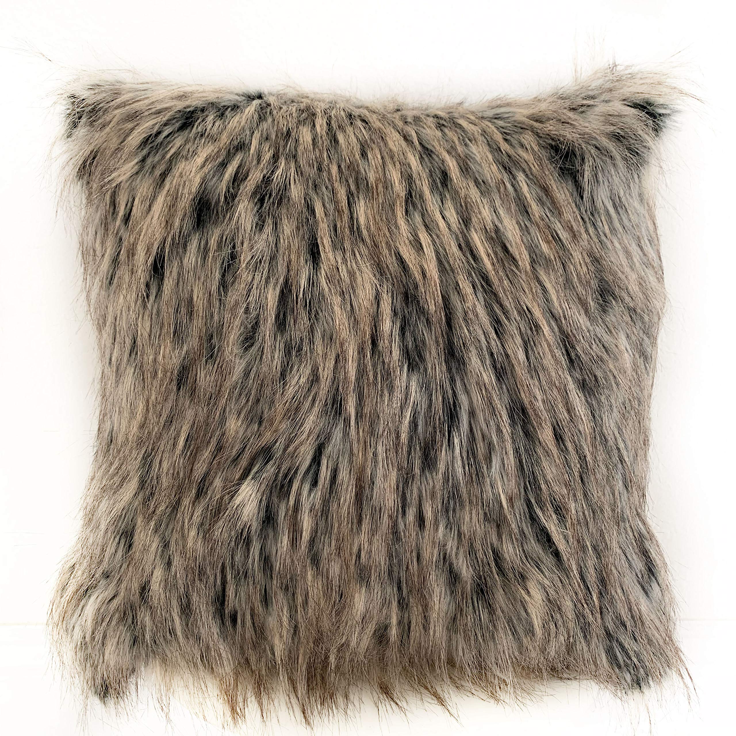 Plutus Brands Gray Plutus Foxy Brown Animal Faux Fur Luxury Throw Pillow 22 in x 22in, Double Sided 22 x 22”