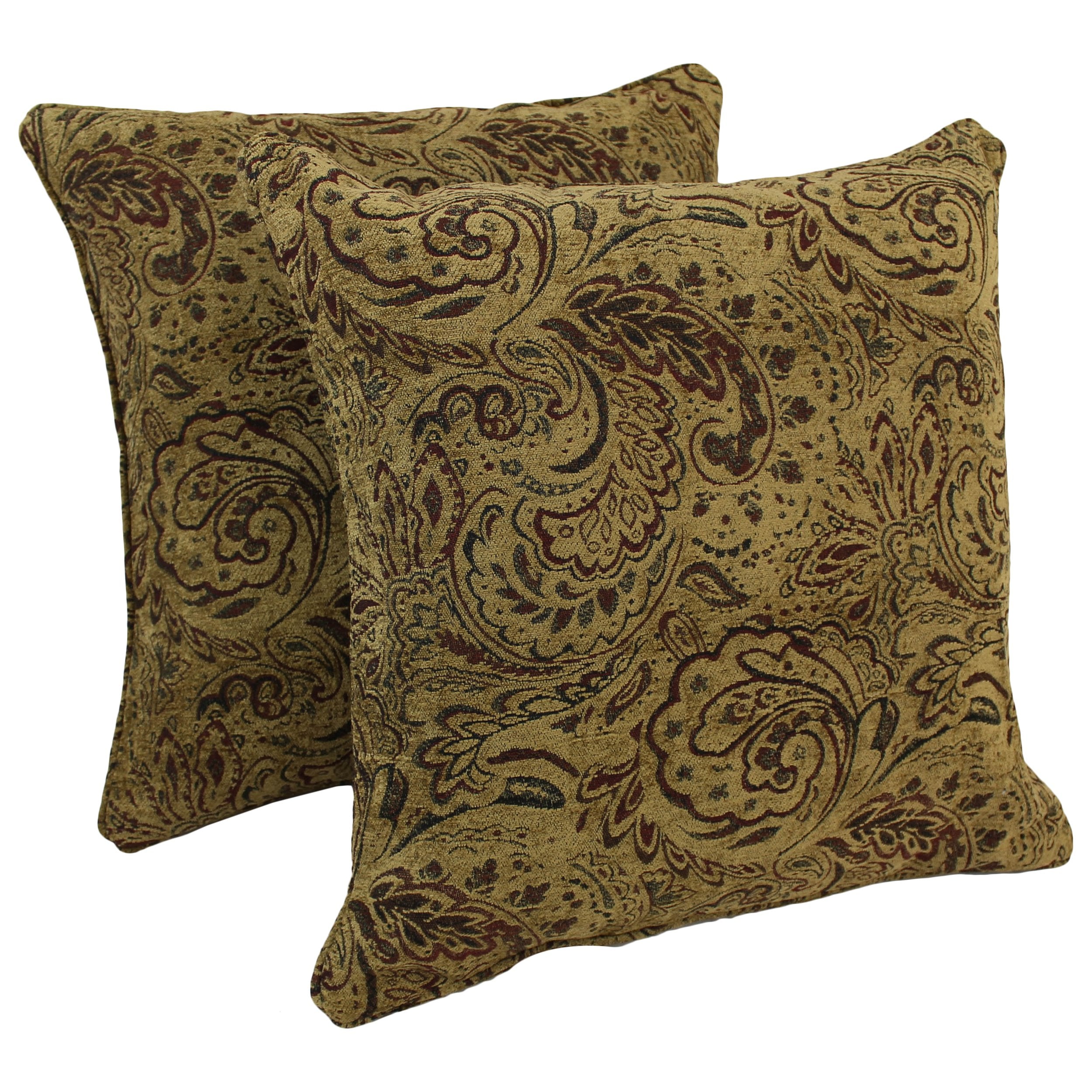 25-inch Double-corded Patterned Jacquard Chenille Square Floor Pillows with Inserts (Set of 2) - Macaroon