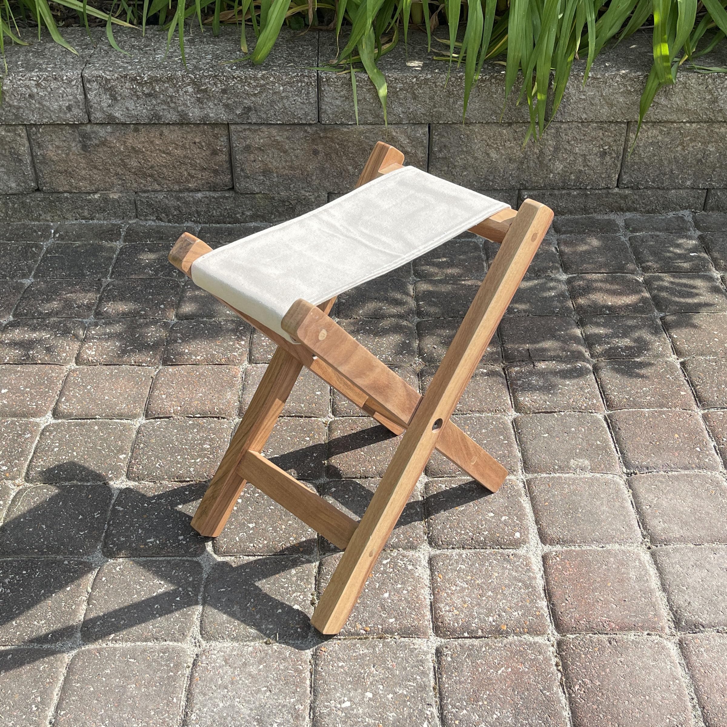 AmeriHome Acacia and Canvas Folding Stool