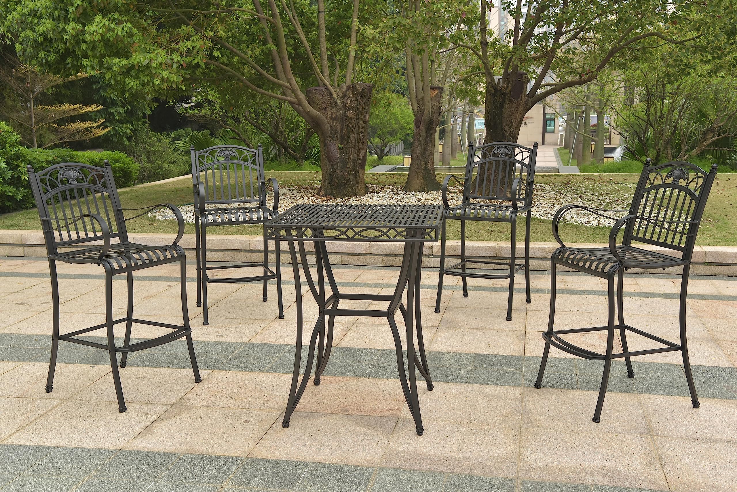 Segovia Iron Bar Bistro Set of Five - Antique Black