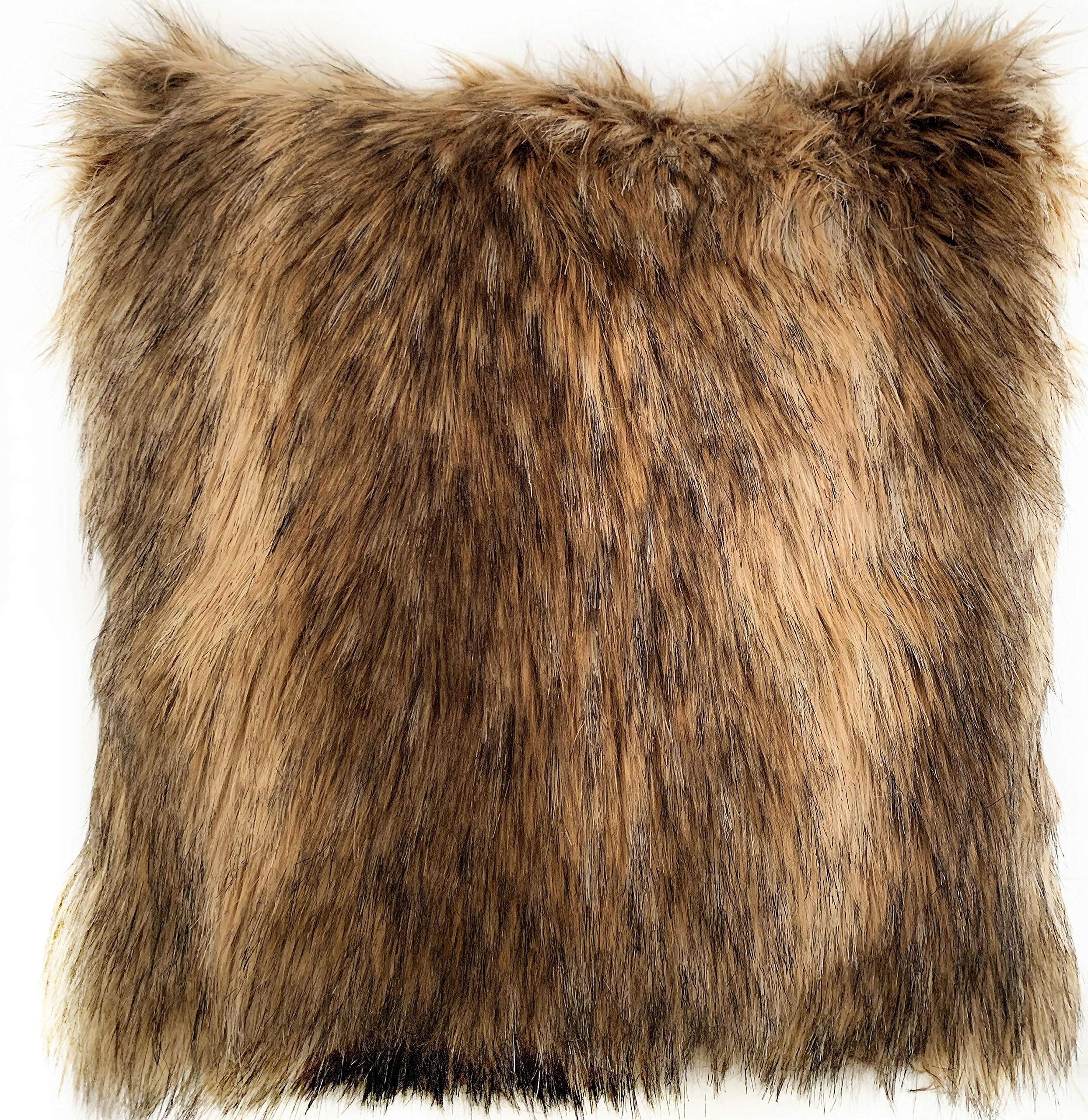 Plutus Brands Light & Dark Brown Plutus Mountain Coyote Animal Faux Fur Luxury Throw Pillow 12 in x 20in, Double Sided 12 x 20”