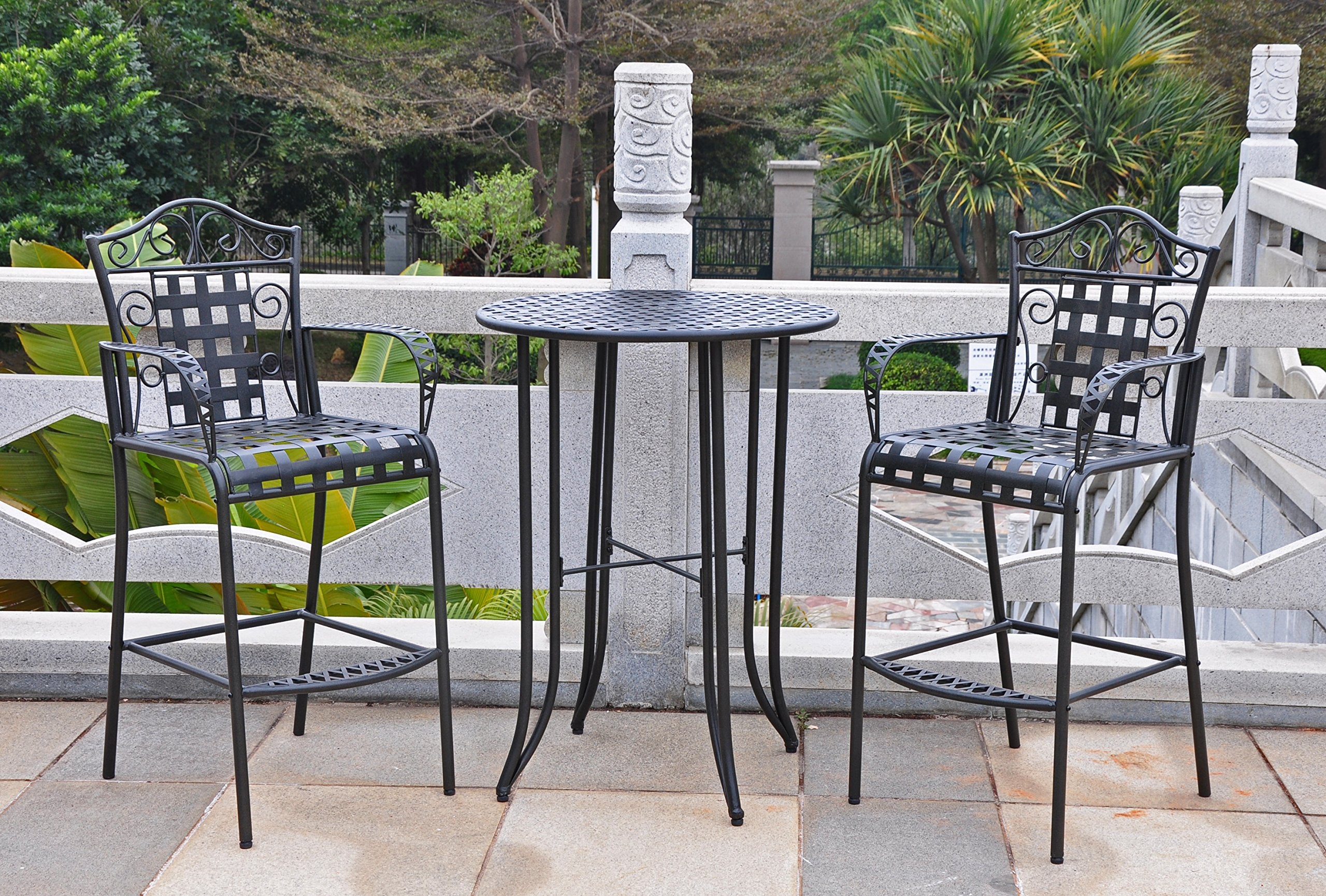 Mandalay Iron Bar-height Bistro Set (Set of 3) - Hammered Bronze