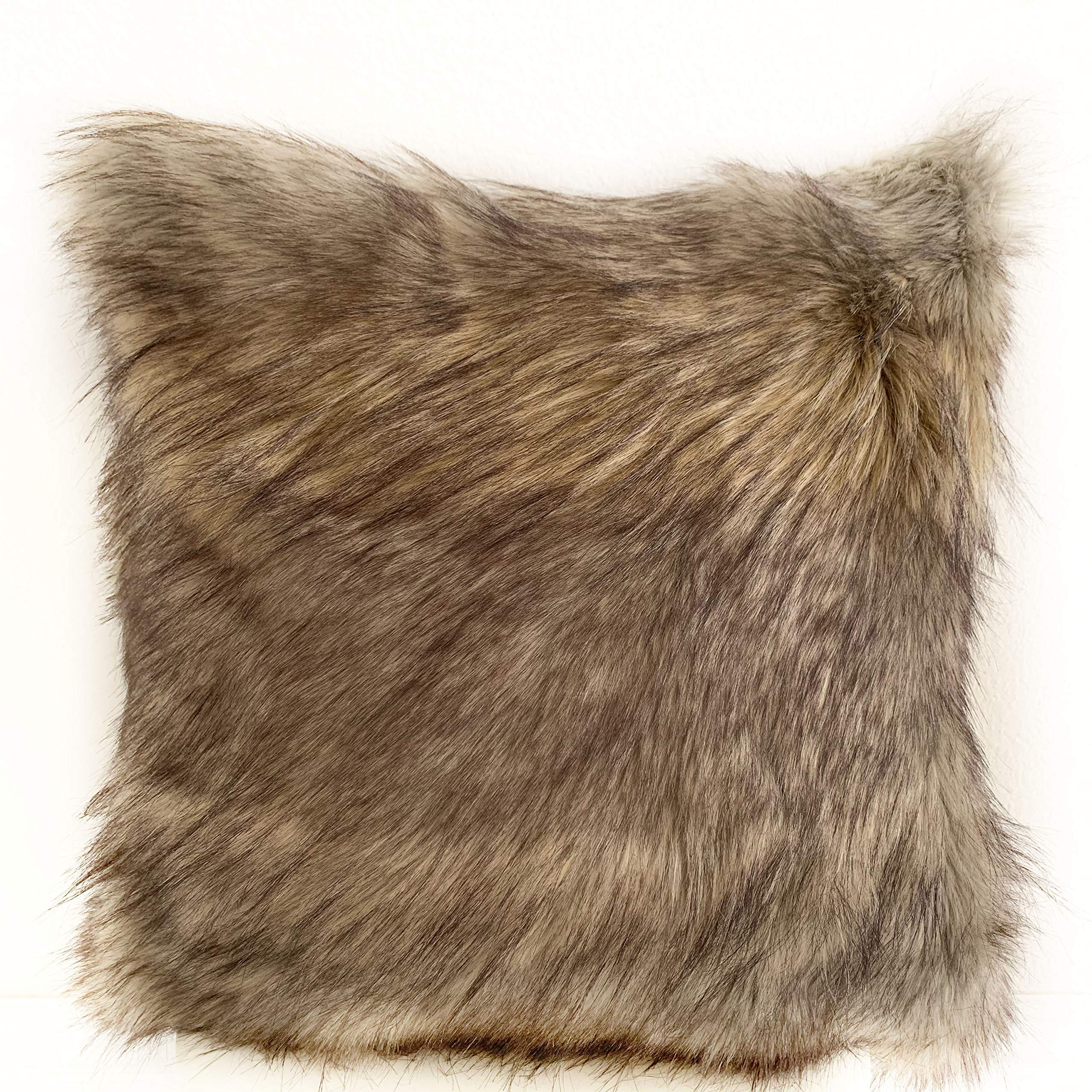 Plutus Brands Gray Plutus Wolverine Pelage Animal Faux Fur Luxury Throw Pillow 22 in x 22in, Double Sided 22 x 22”