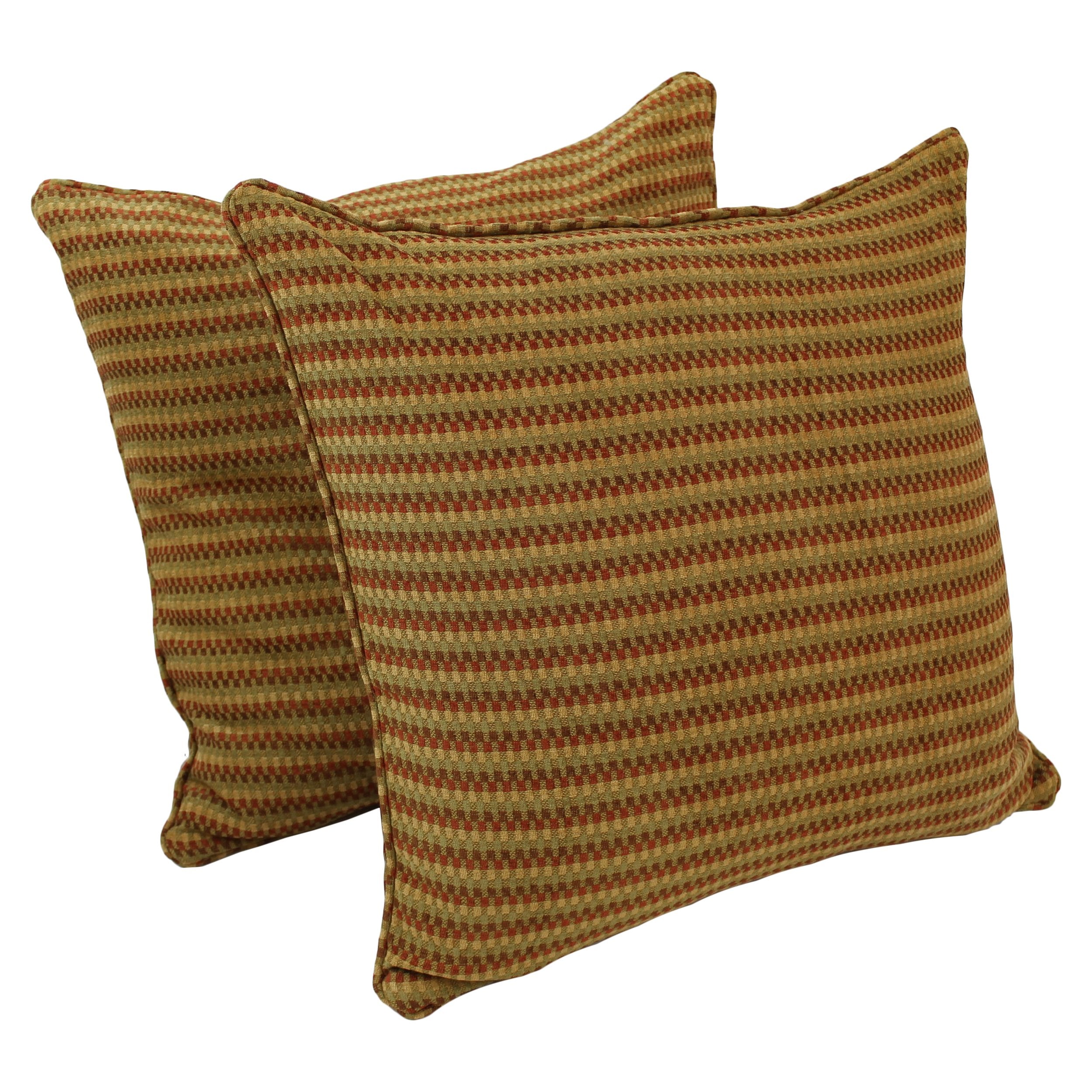 25-inch Double-corded Patterned Jacquard Chenille Square Floor Pillows with Inserts (Set of 2) - Autumn Gingham