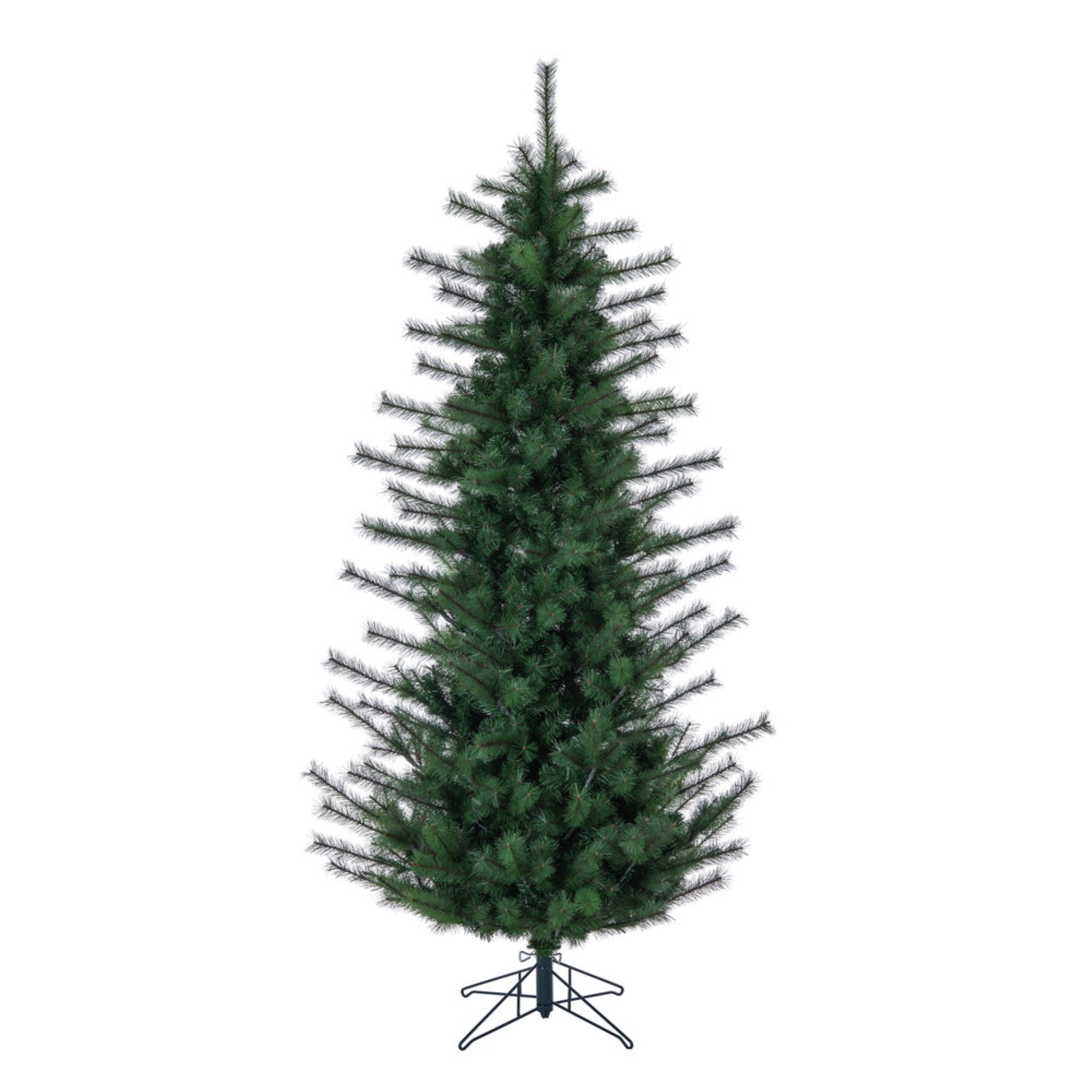 Vickerman 7.5' x 50” Slim Lodge Pole Pine Artificial UnLit Christmas Tree with 1444Classic PVC Tipsand Folding Metal Stand. Assembly is required