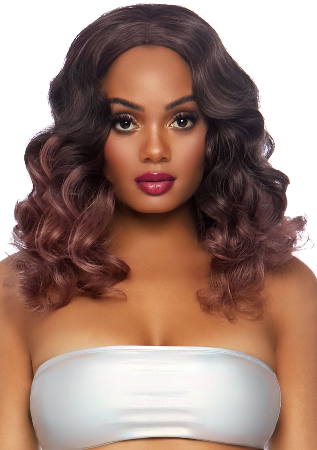Leg Avenue 18 Curly Ombre Long Bob Wig. Mauve Color