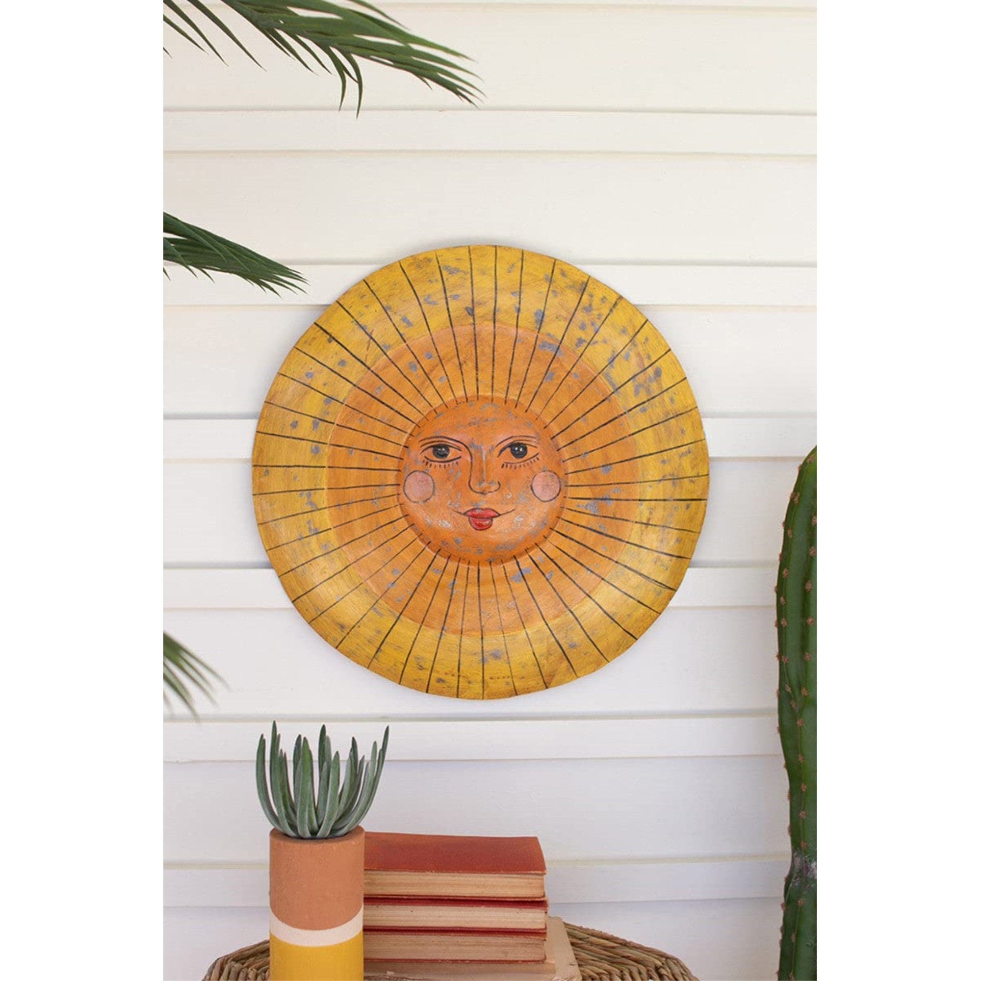Hand-Hammered Recycled Metal Sun Face