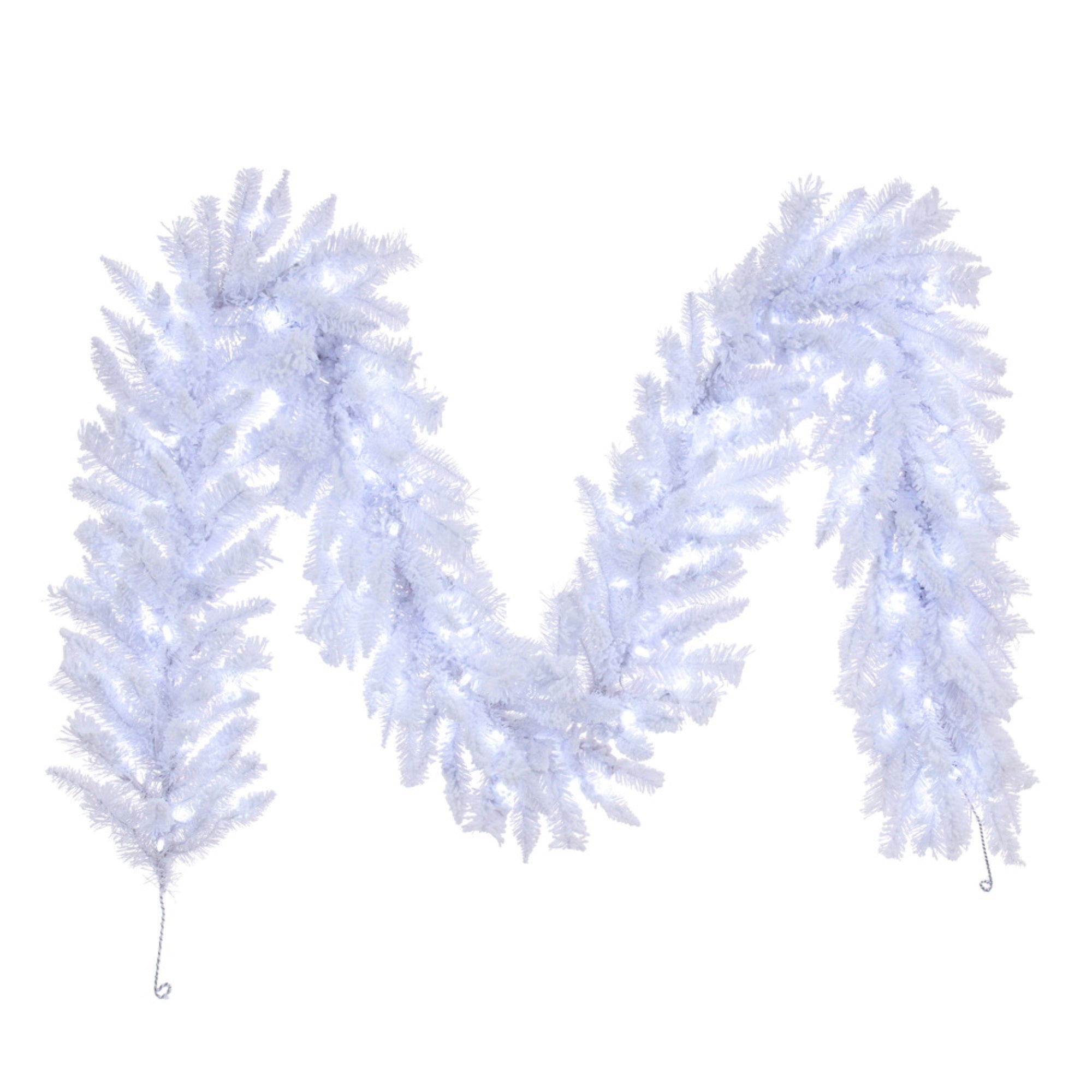 9' Flocked White Garland LED 100PW