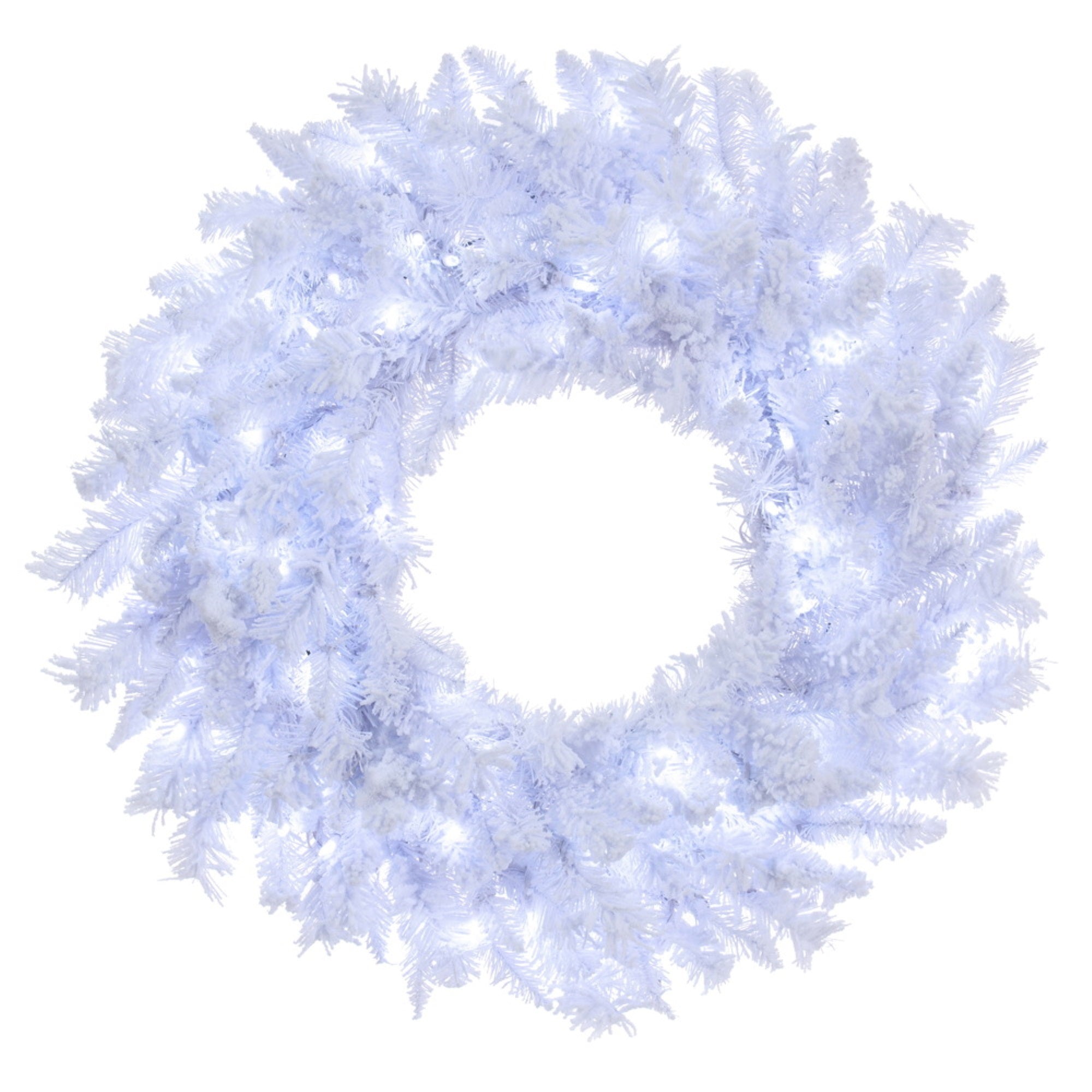 Vickerman 30” Flocked White Wreath,  Pure White Single  LED Italian mini Lights
