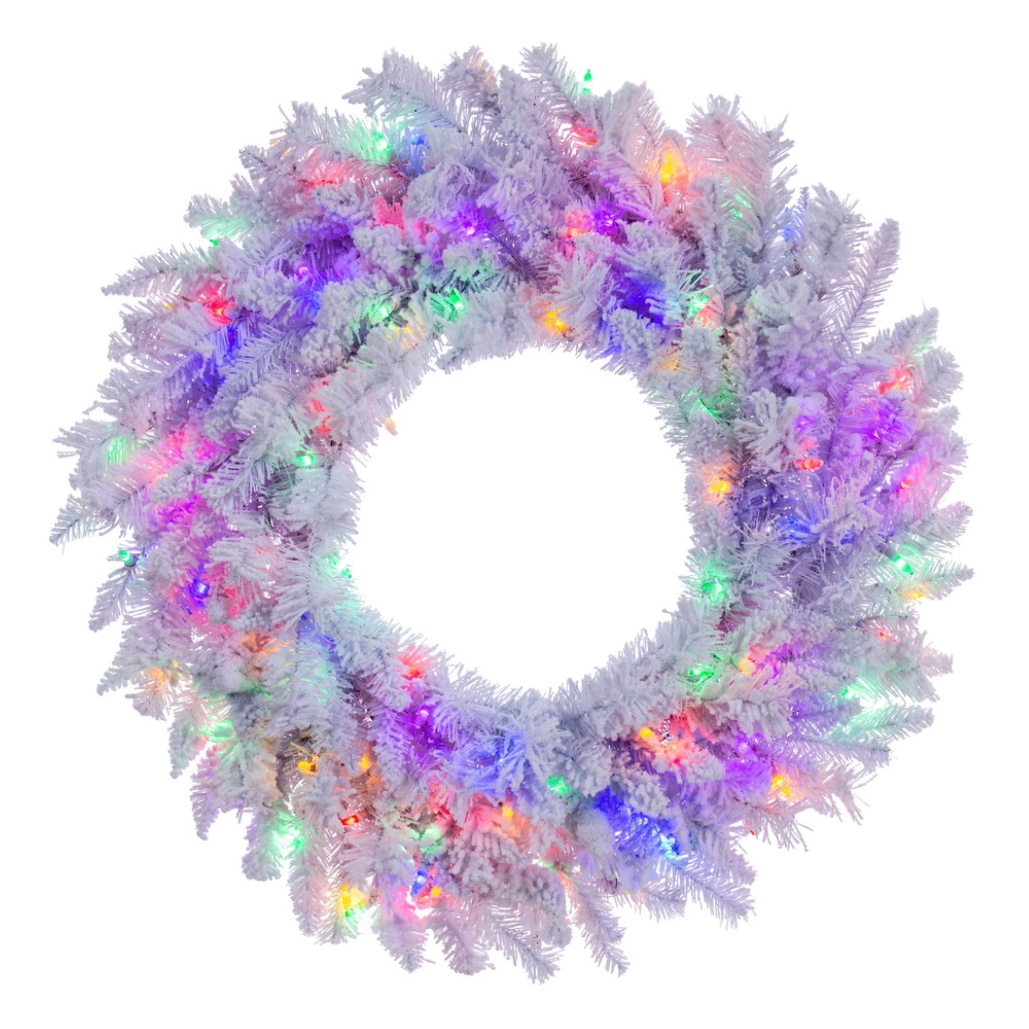 Vickerman 30” Flocked White Wreath Multi-Colored Dura-lit LED Mini Lights