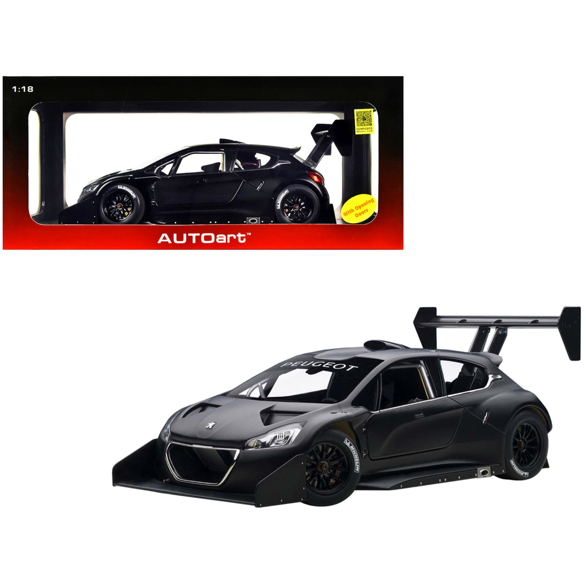 2013 Peugeot 208 T16 Pikes Peak Race Car Plain Black Version 1/18 Model Car By Autoart