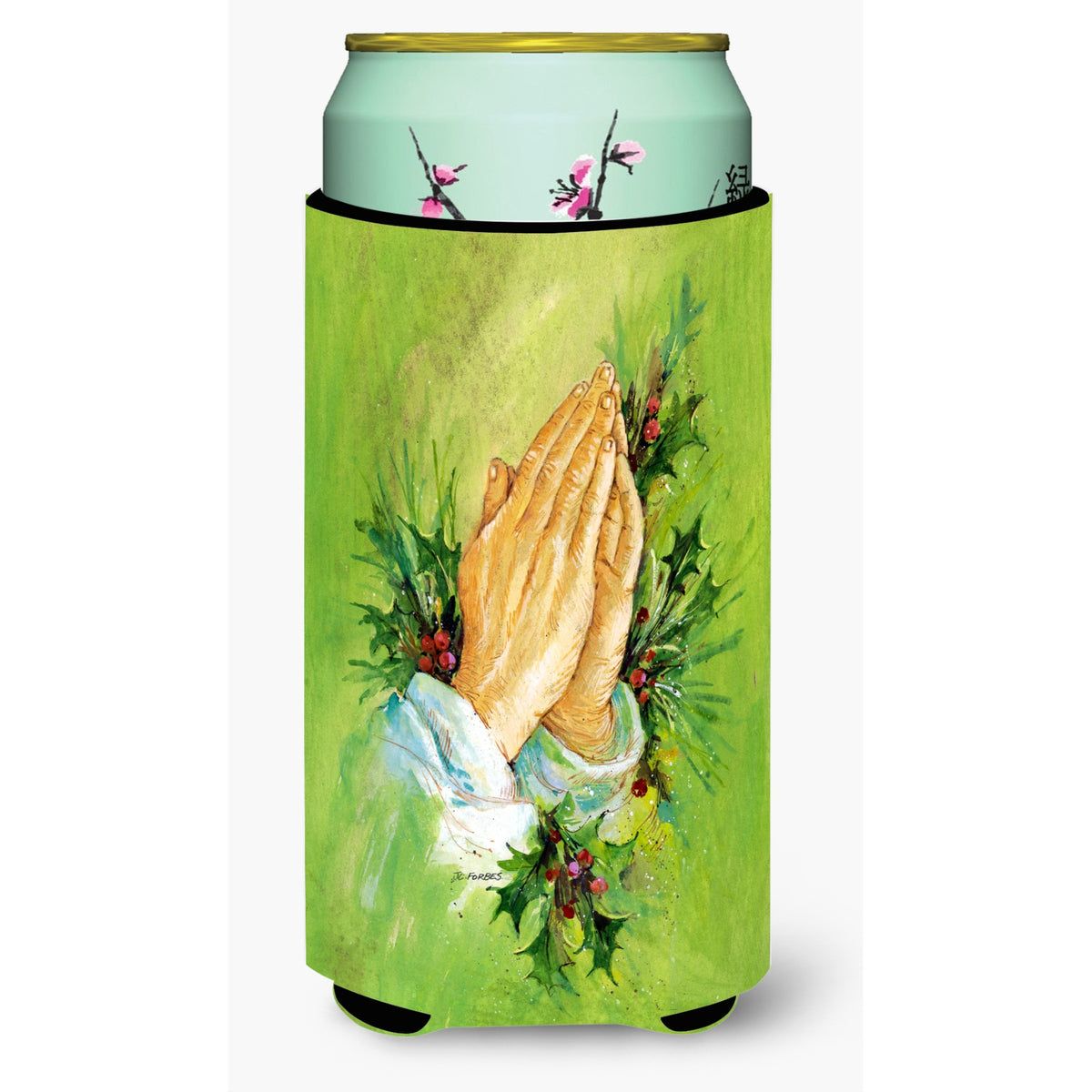 Caroline'S Treasures Praying Hangs With Holly Leaves Tall Boy Koozie Hugger, Multicolor