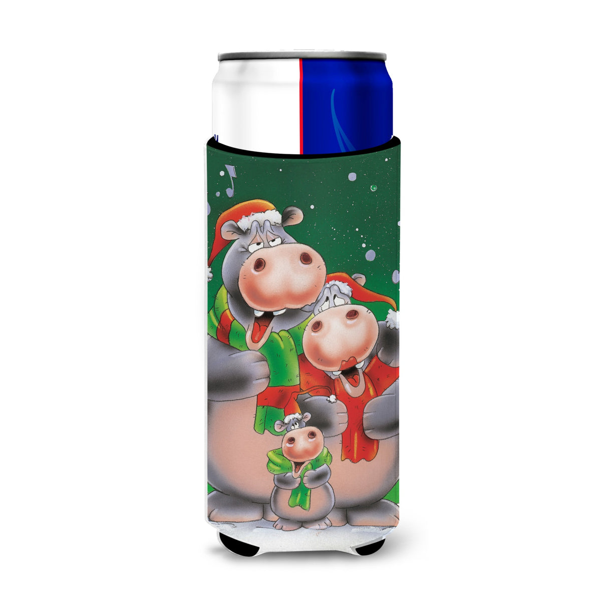 Caroline'S Treasures Hippo Family Caroling Michelob Ultra Koozies For Slim Cans, Multicolor