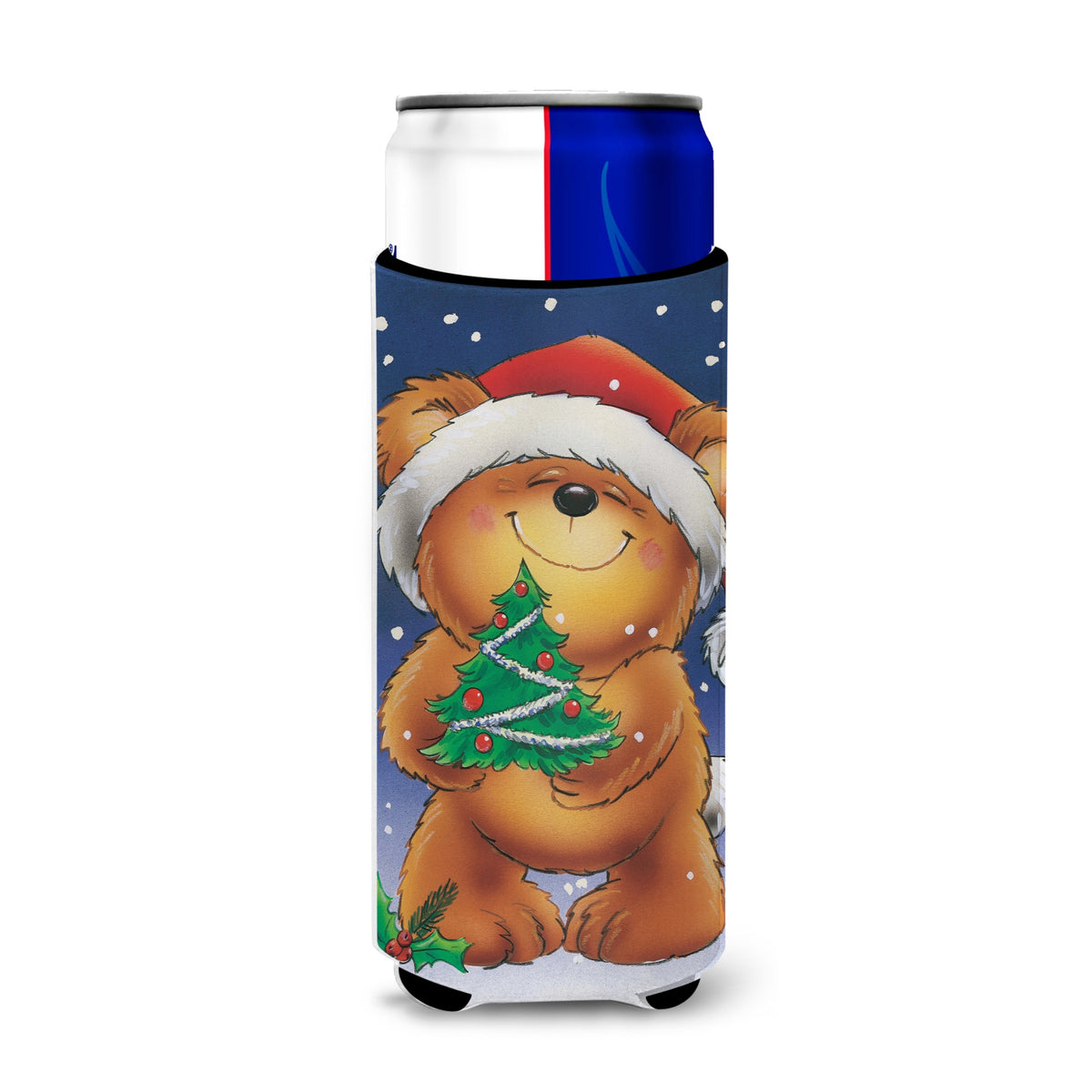 Caroline'S Treasures Teddy Bear And Christmas Tree Michelob Ultra Koozies For Slim Cans, Multicolor