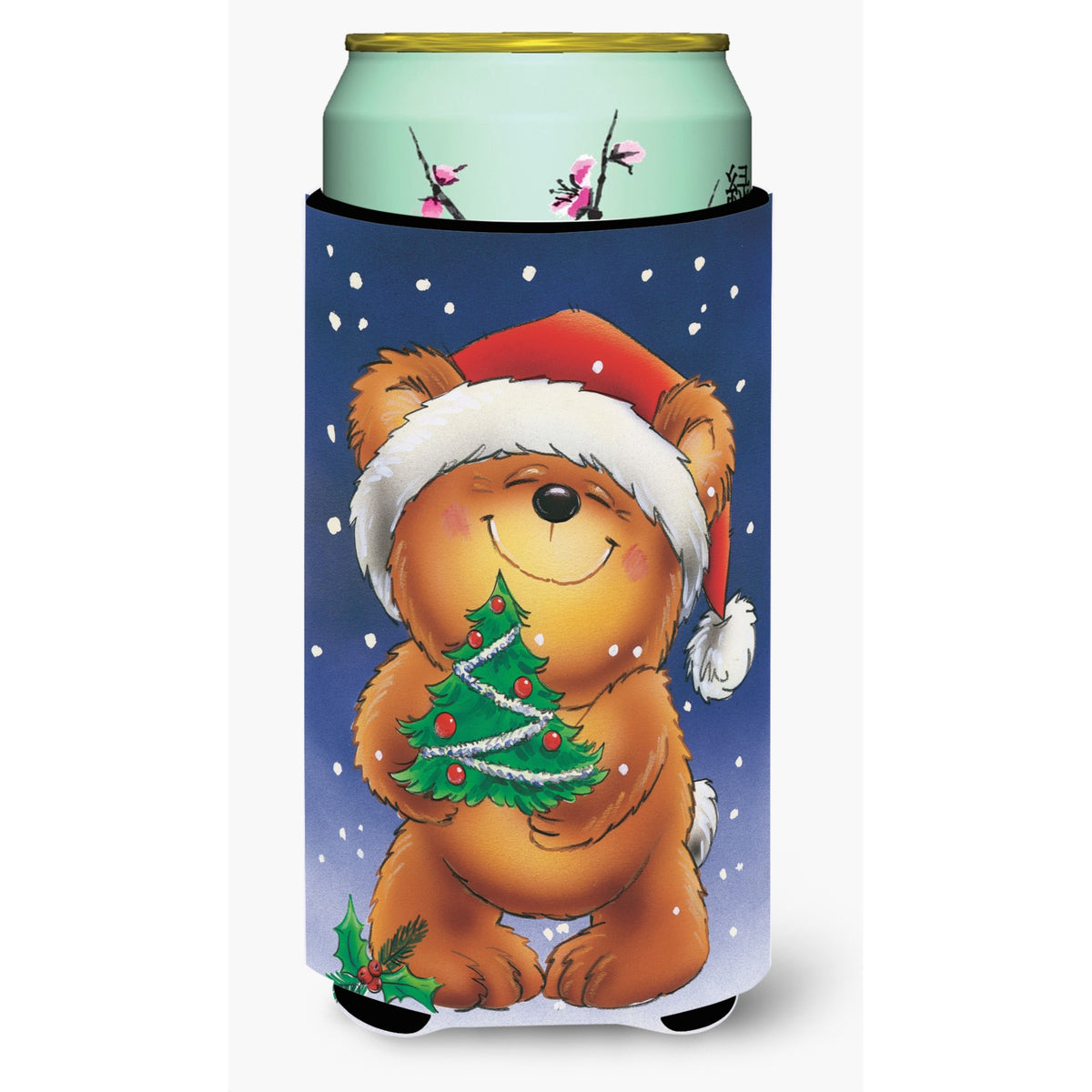 Caroline'S Treasures Teddy Bear And Christmas Tree Tall Boy Koozie Hugger, Multicolor