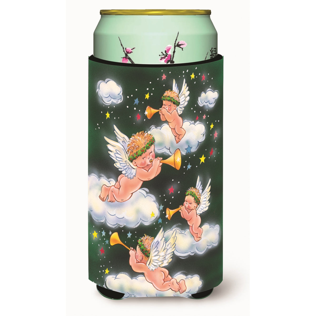 Caroline'S Treasures Angels On Green Tall Boy Koozie Hugger, Multicolor