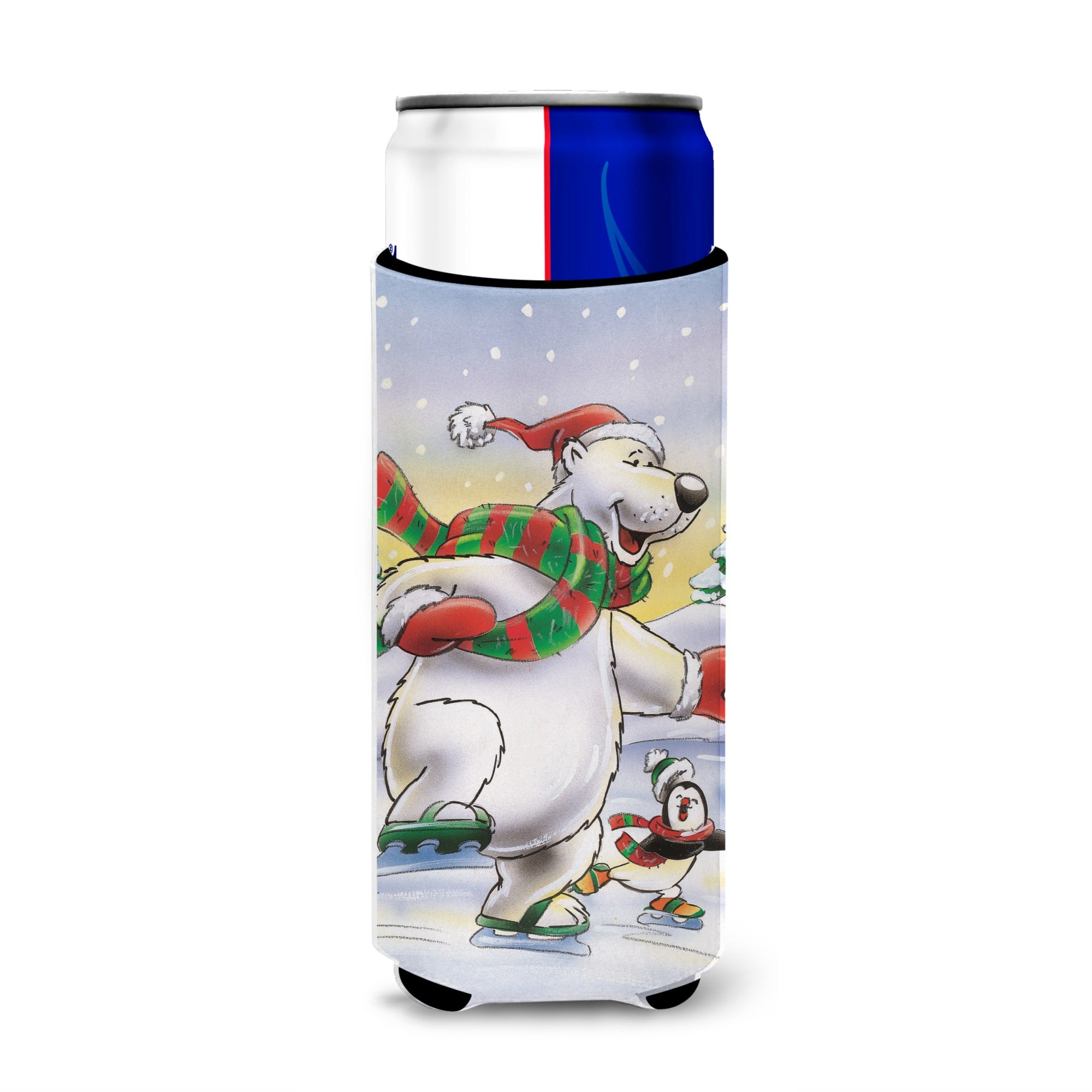 Caroline'S Treasures Holiday Polar Bears Ice Skating Michelob Ultra Koozies For Slim Cans, Multicolor