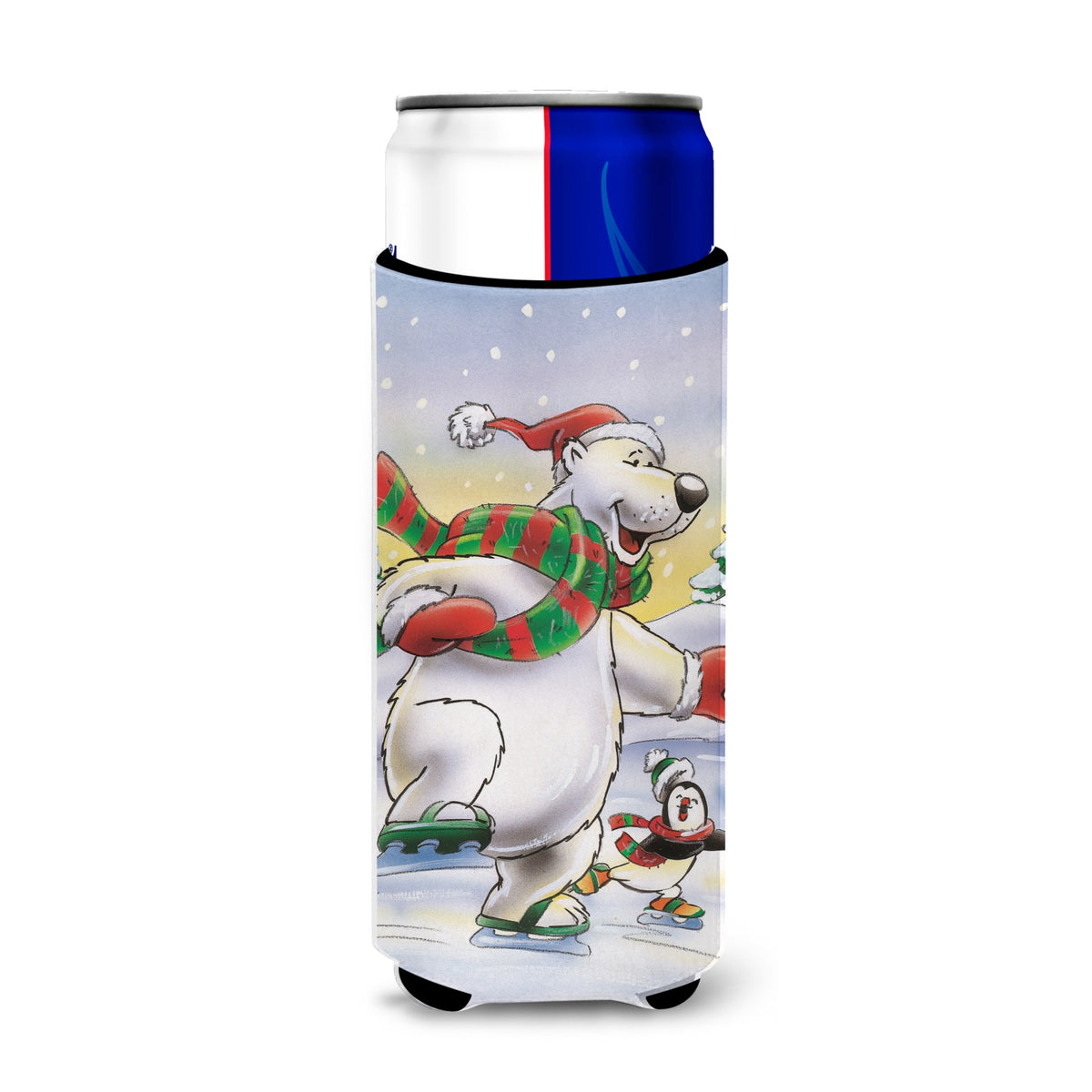 Caroline'S Treasures Holiday Polar Bears Ice Skating Michelob Ultra Koozies For Slim Cans, Multicolor