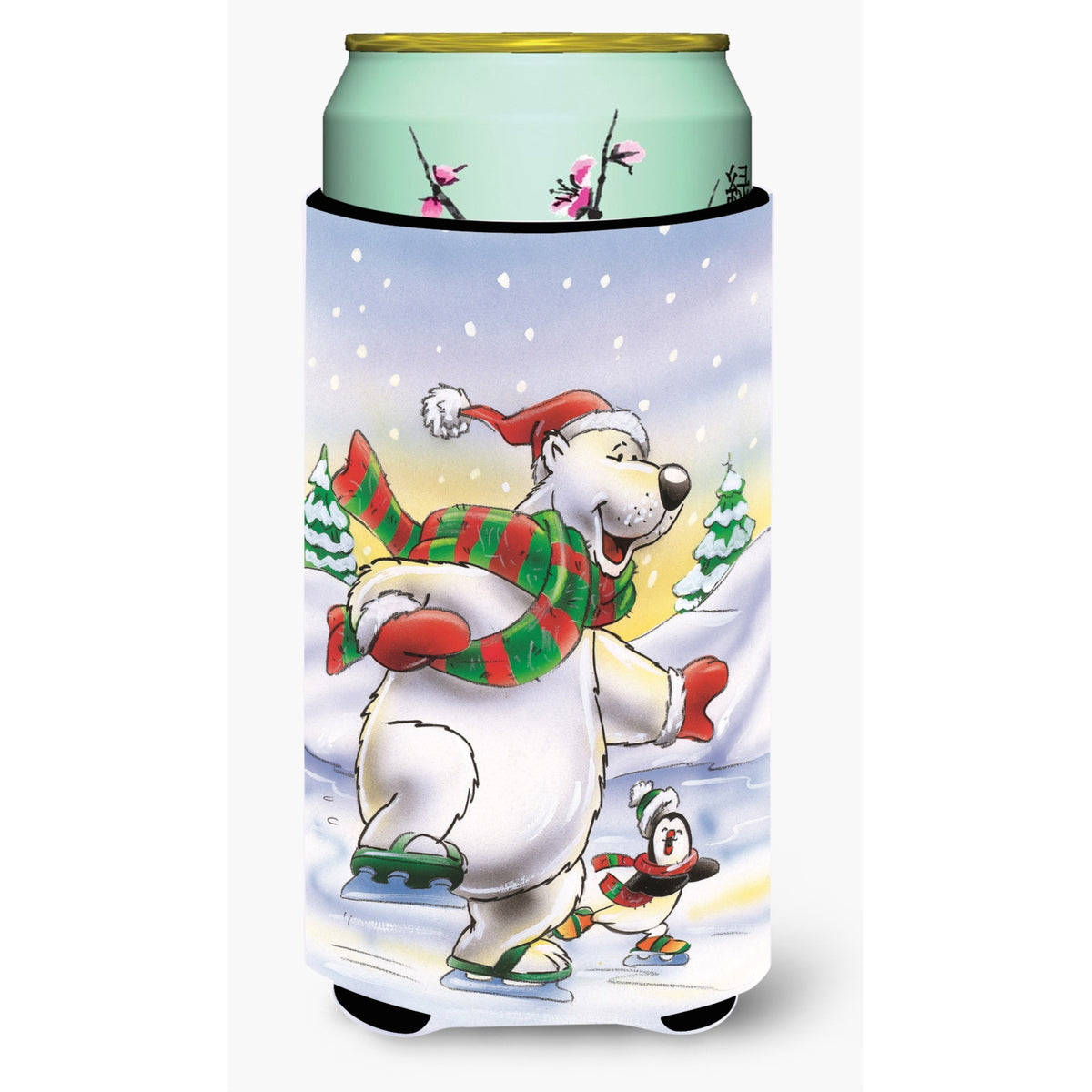 Caroline'S Treasures Holiday Polar Bears Ice Skating Tall Boy Koozie Hugger, Multicolor