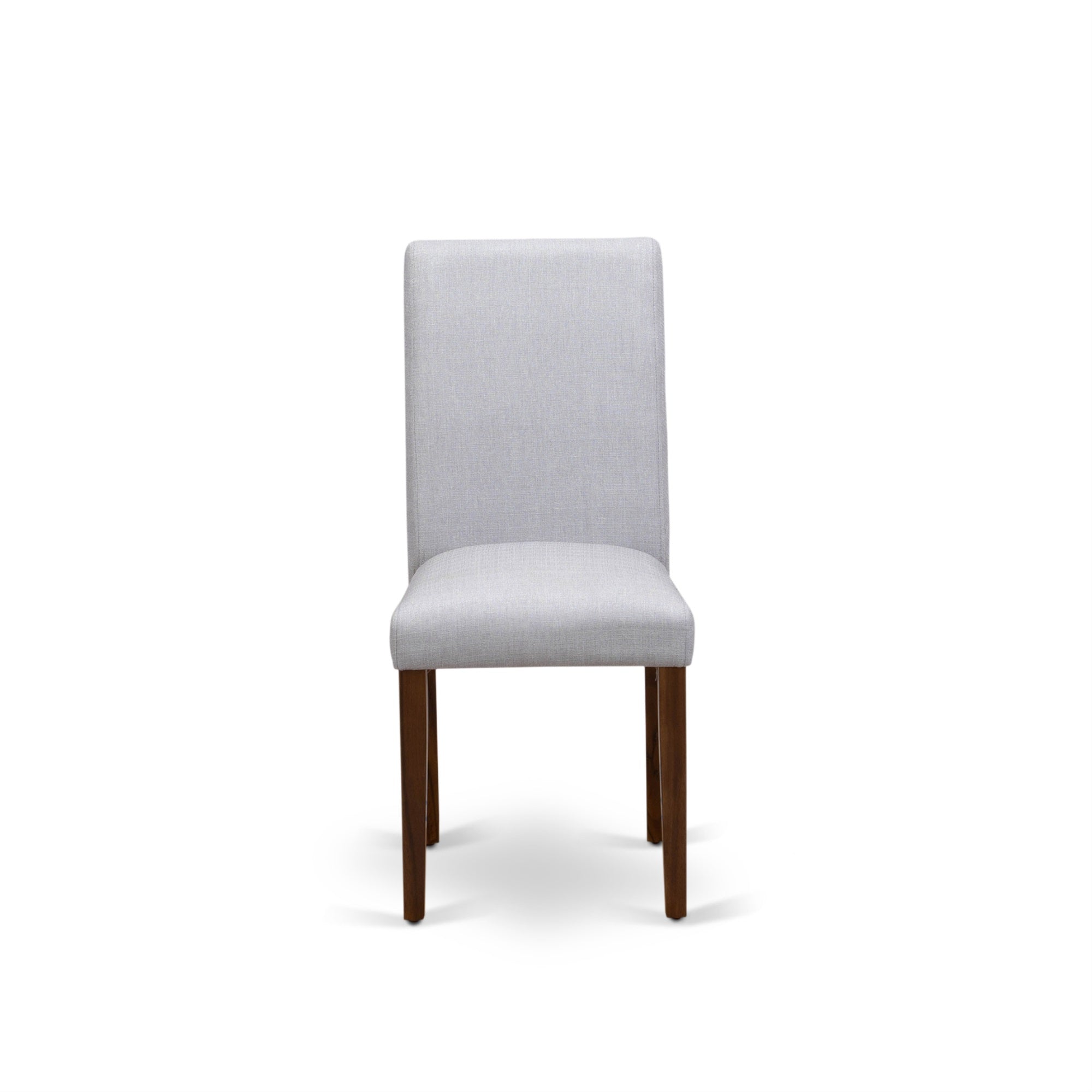 East West Furniture Set Of 2 Modern Chairs- Wooden Chair Includes Antique Walnut Wooden Structure With Grey Linen Fabric Seat And Simple Back