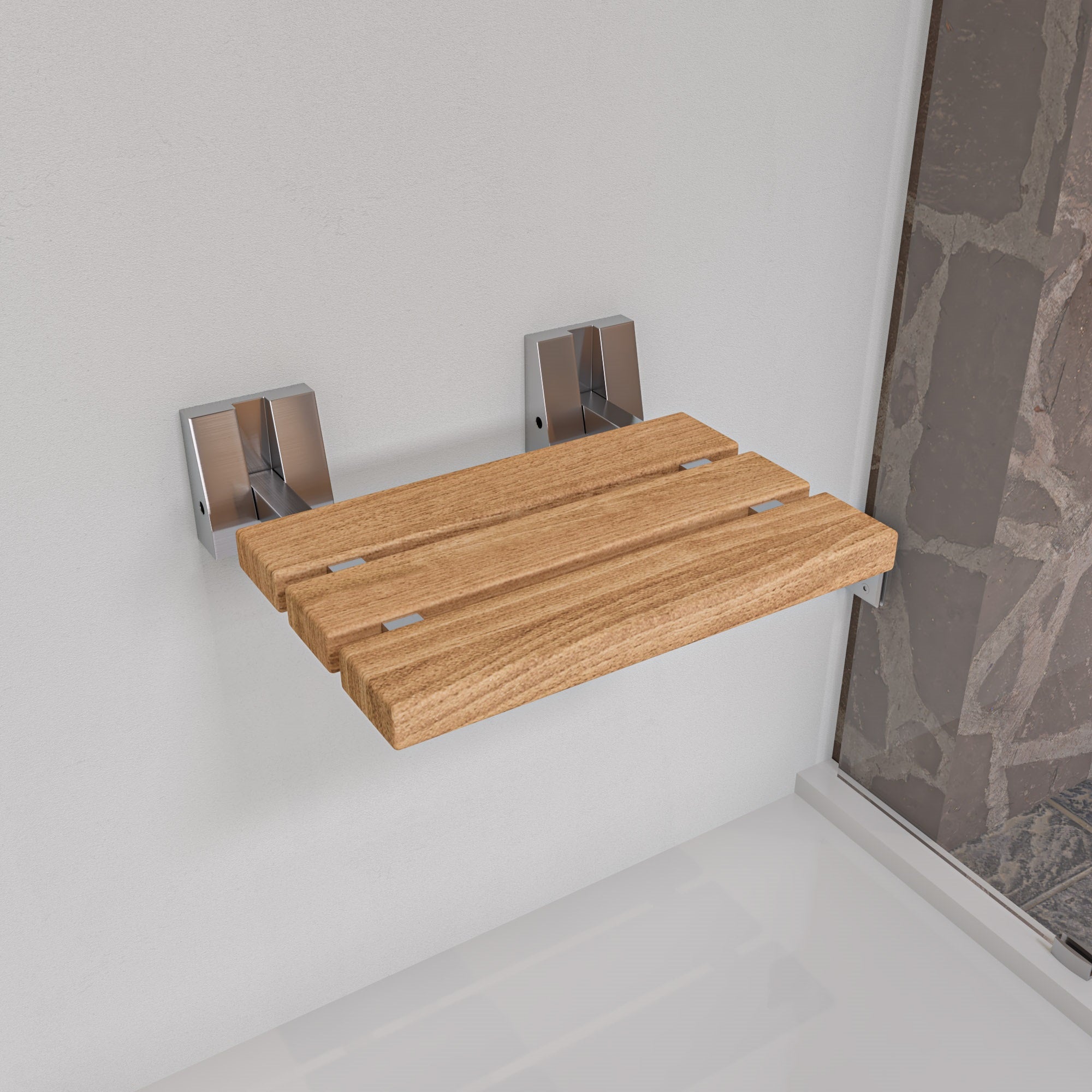 ALFI brand ABS16S-BN Brushed Nickel 16″ Folding Teak Wood Shower Seat Bench