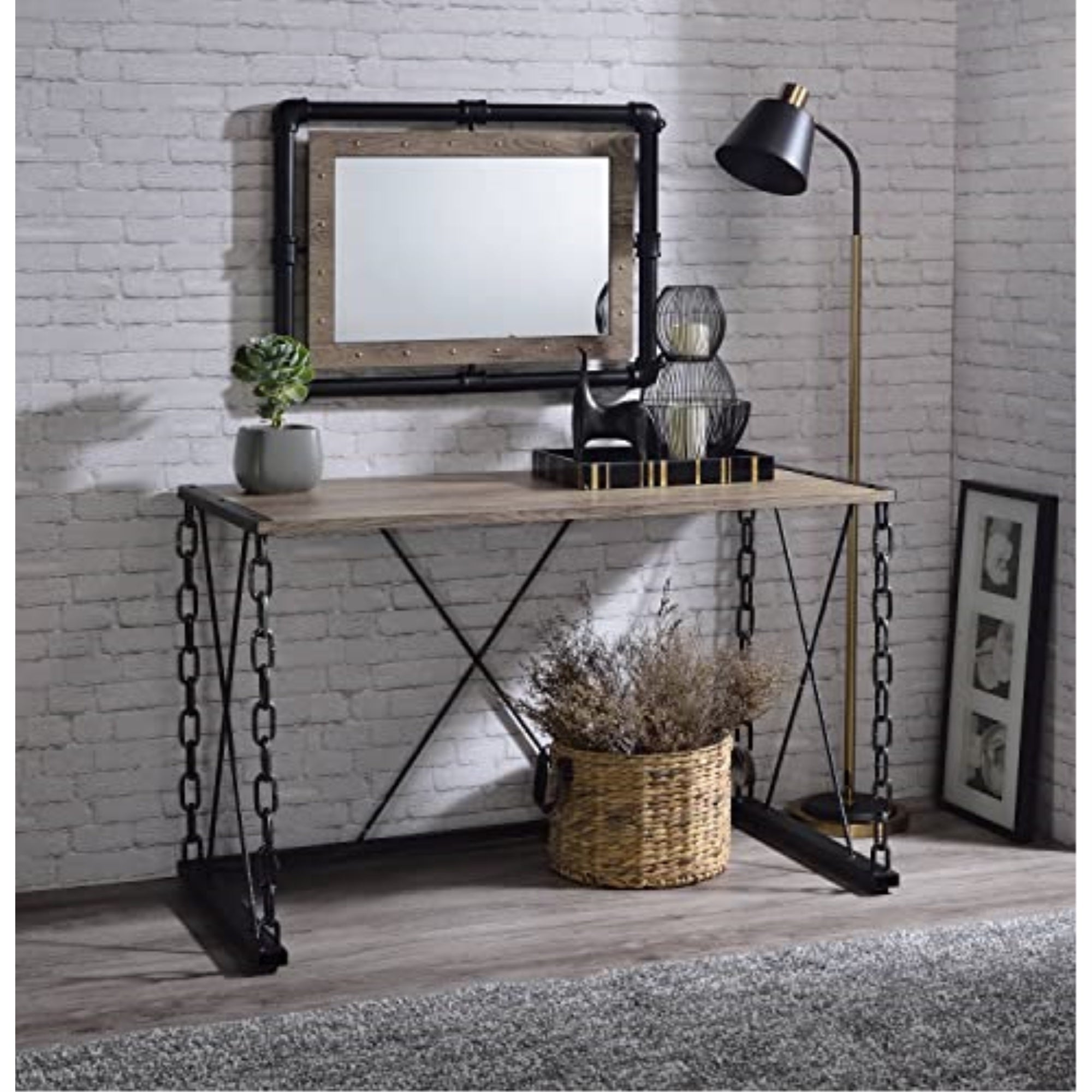 AC00905 - Console Table, Rustic Oak & Antique Black Finish - Jodie
