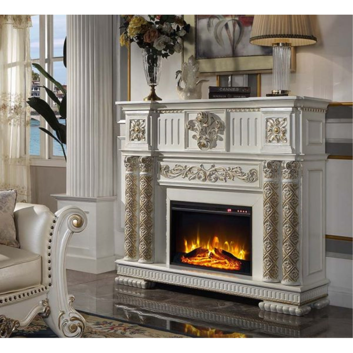Ac01313 Fireplace, Antique Pearl Finish - Vendome ( 1Pc/1Ctn )