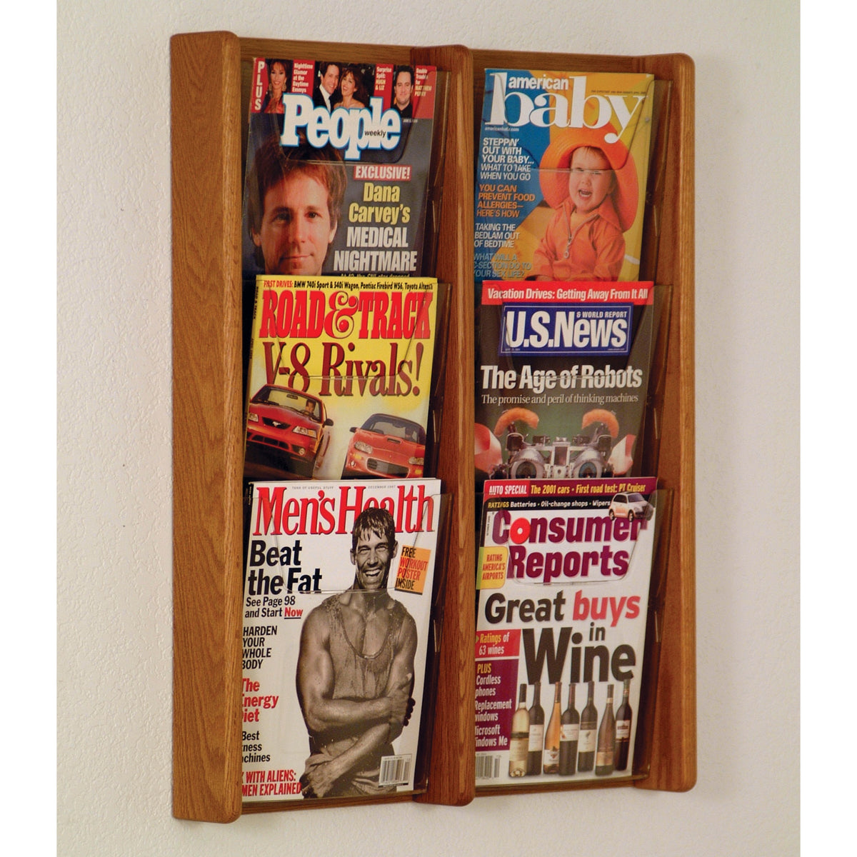 Wooden Mallet Stance 6 Pocket Wall Display, 2Wx3H, Medium Oak