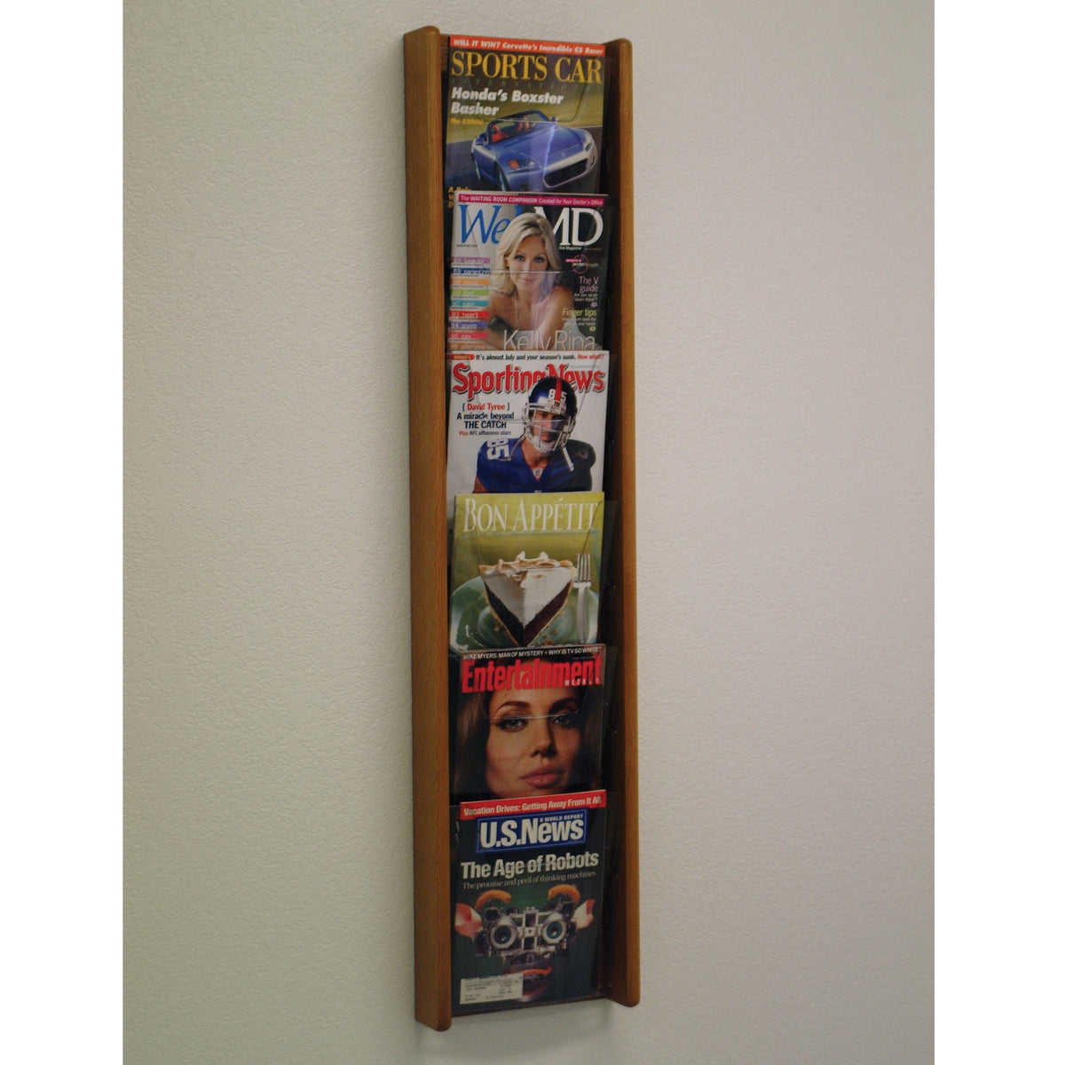 Wooden Mallet Stance 6 Pocket Wall Display, 6H, Medium Oak