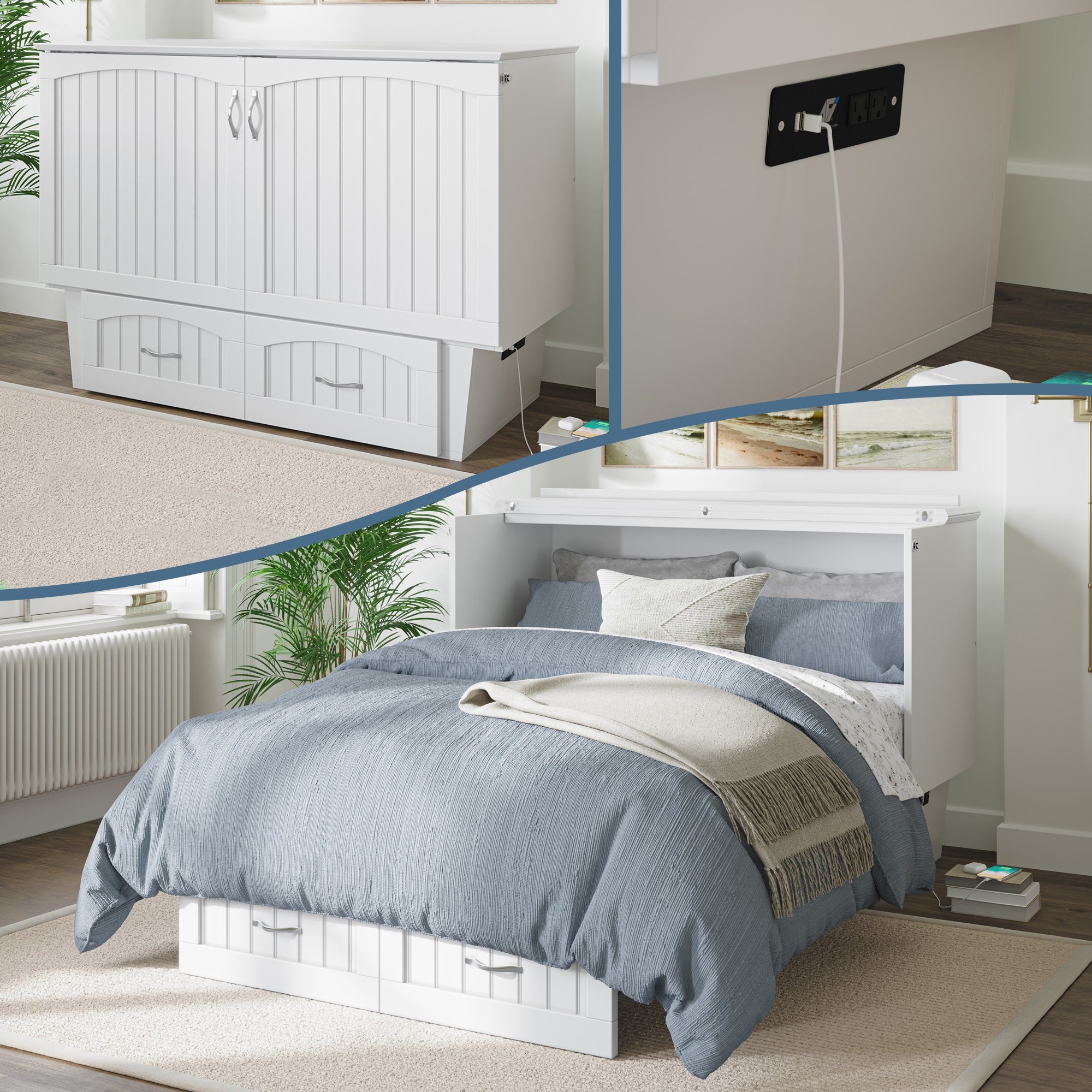 Nantucket Full Murphy Bed Chest In White