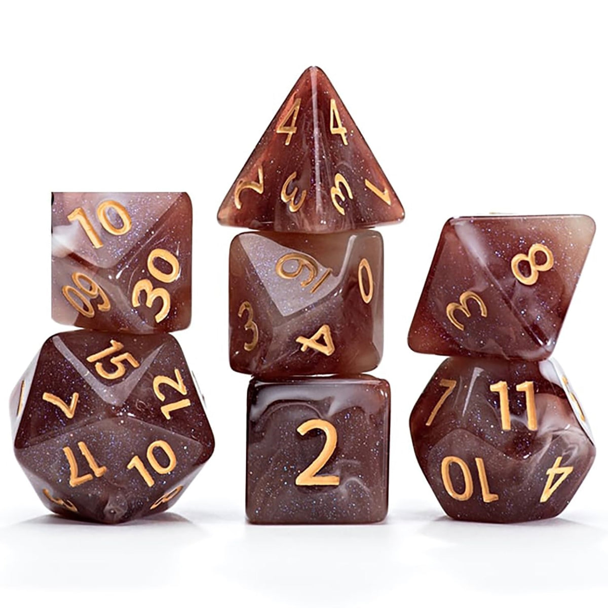 Gate Keeper Games And Dice: Aether Dice: Latte Dice - 7Pc Rpg Set, Brown & Cream Swirled W/ Holographic Glitter, 7 Resin Dice For Role Playing Games