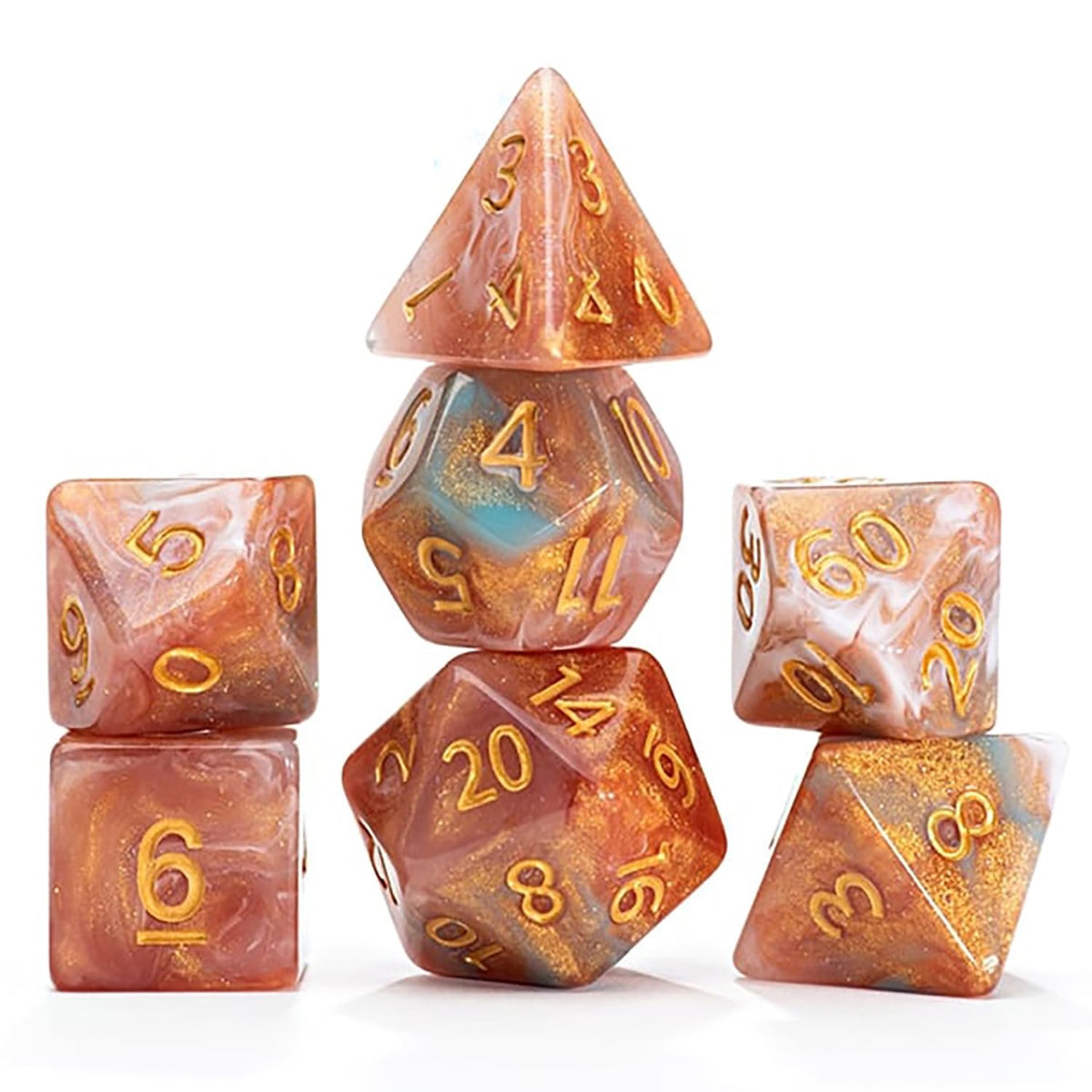 Gate Keeper Games And Dice: Aether Dice: Heavenly - 7Pc Rpg Set, Gold, Rouge, White & Blue W/ Holographic Glitter, Resin Dice For Role Playing Games