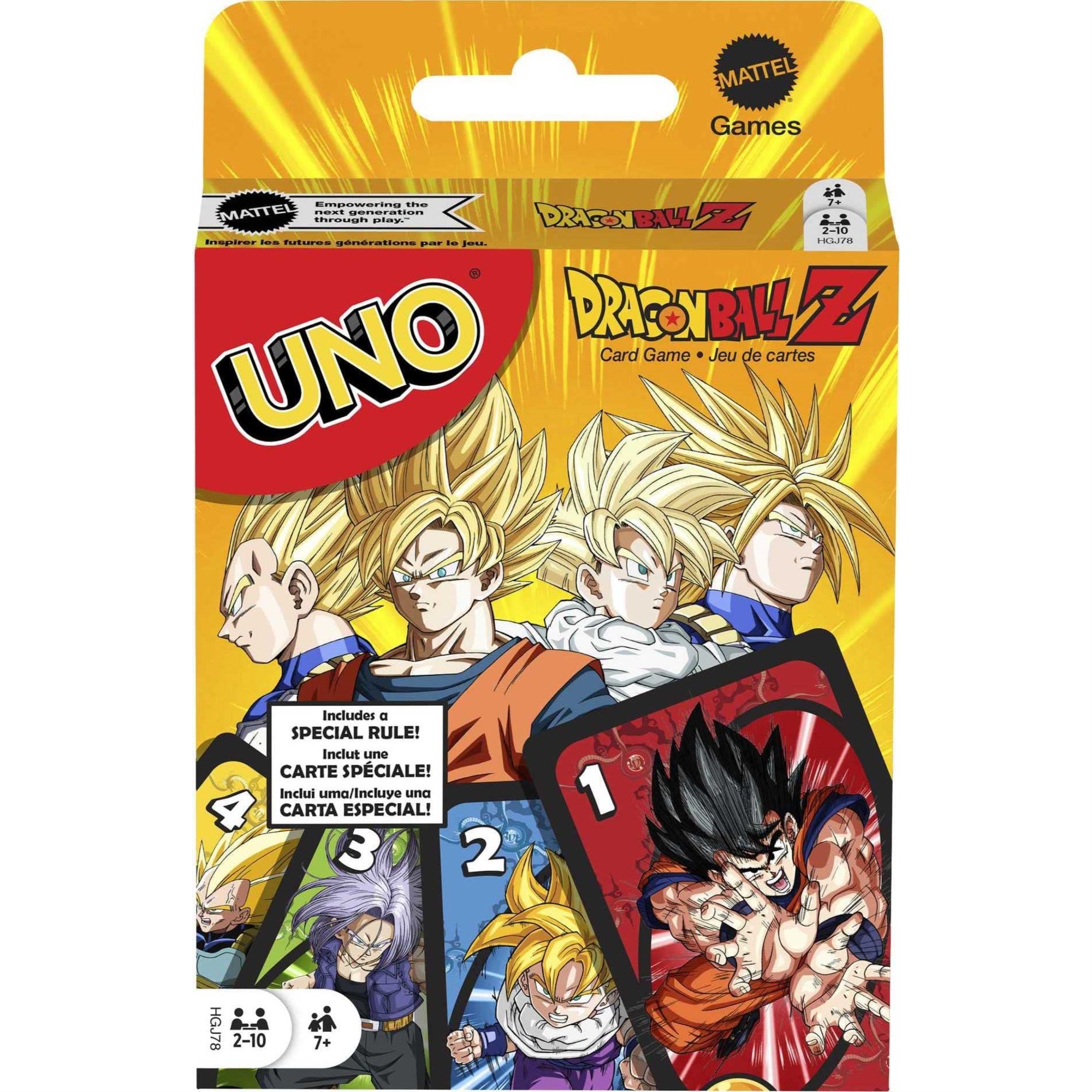 Mattel Games Uno Dragon Ball Z Card Game For Family Night Featuring Deck With Tv Show-Themed Graphics & Special Rule For 2 For 10 Players